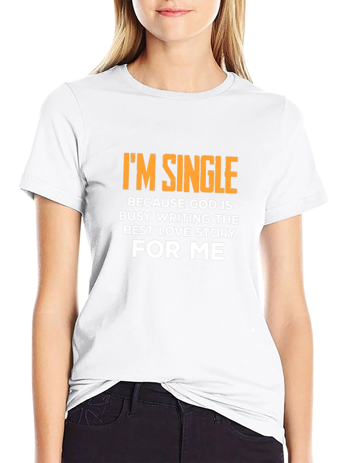 Black I'm Single, God Love Story Black T-Shirt view 9