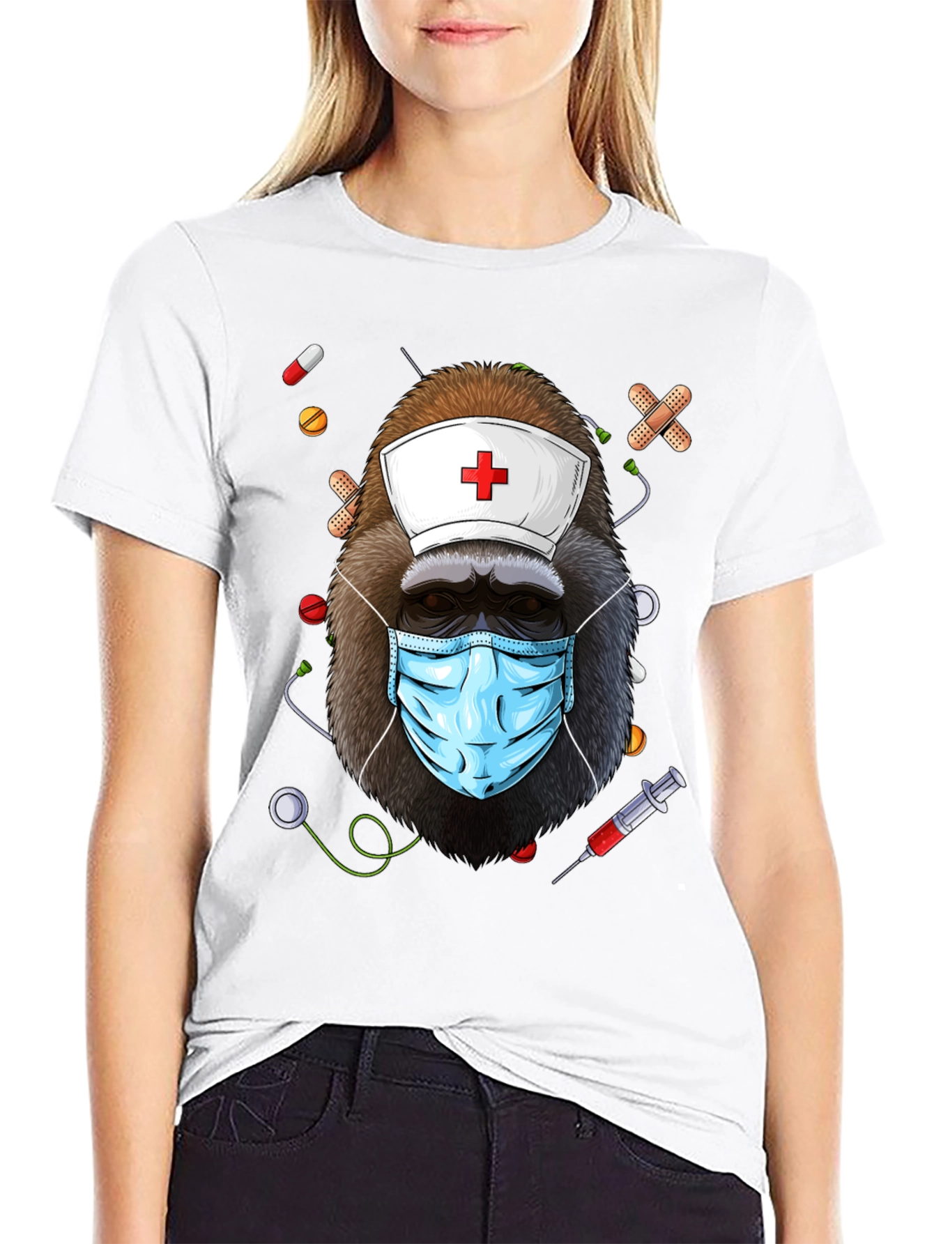 Black Nurse Gorilla T-Shirt - Medical Humor Tee view 9