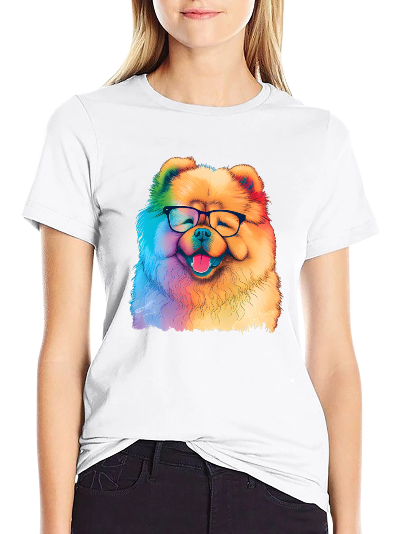 Black Rainbow Dog Glasses T-Shirt view 9