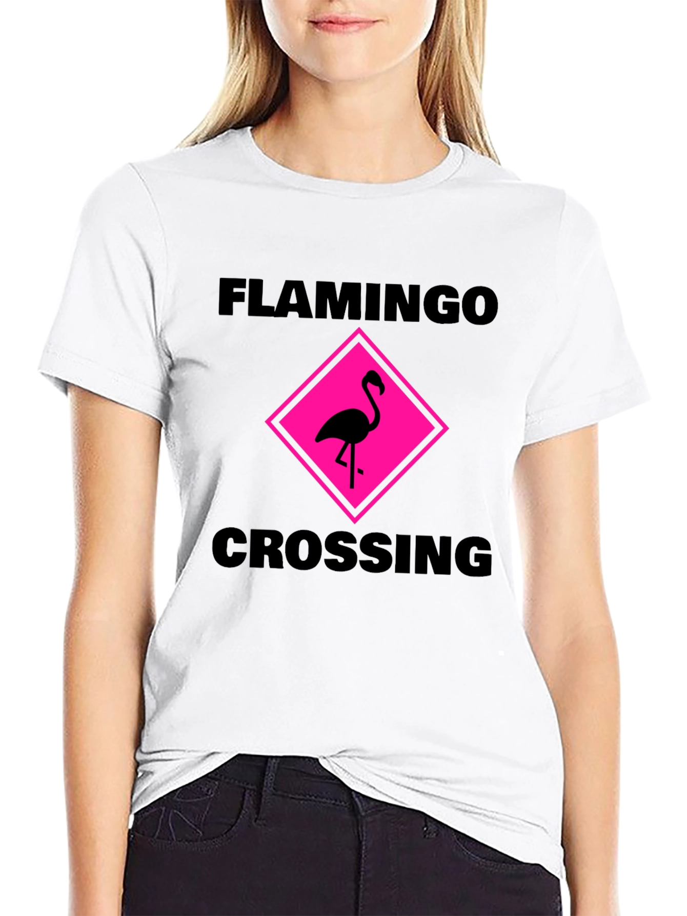 Black Flamingo Crossing Graphic Tee - Black Cotton Shirt view 9