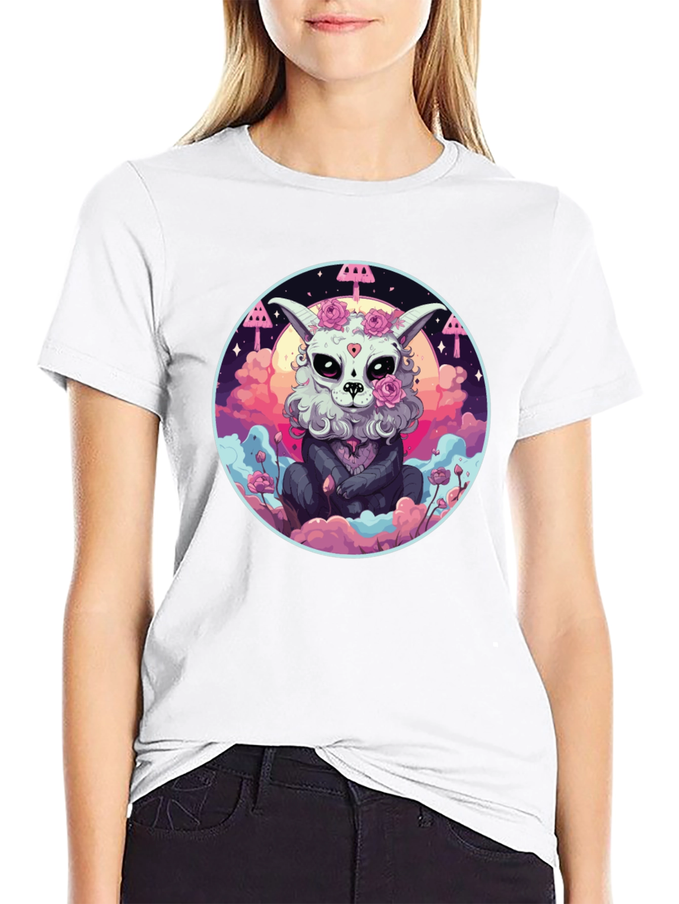 Black Gothic Sugar Skull Bunny T-Shirt view 9
