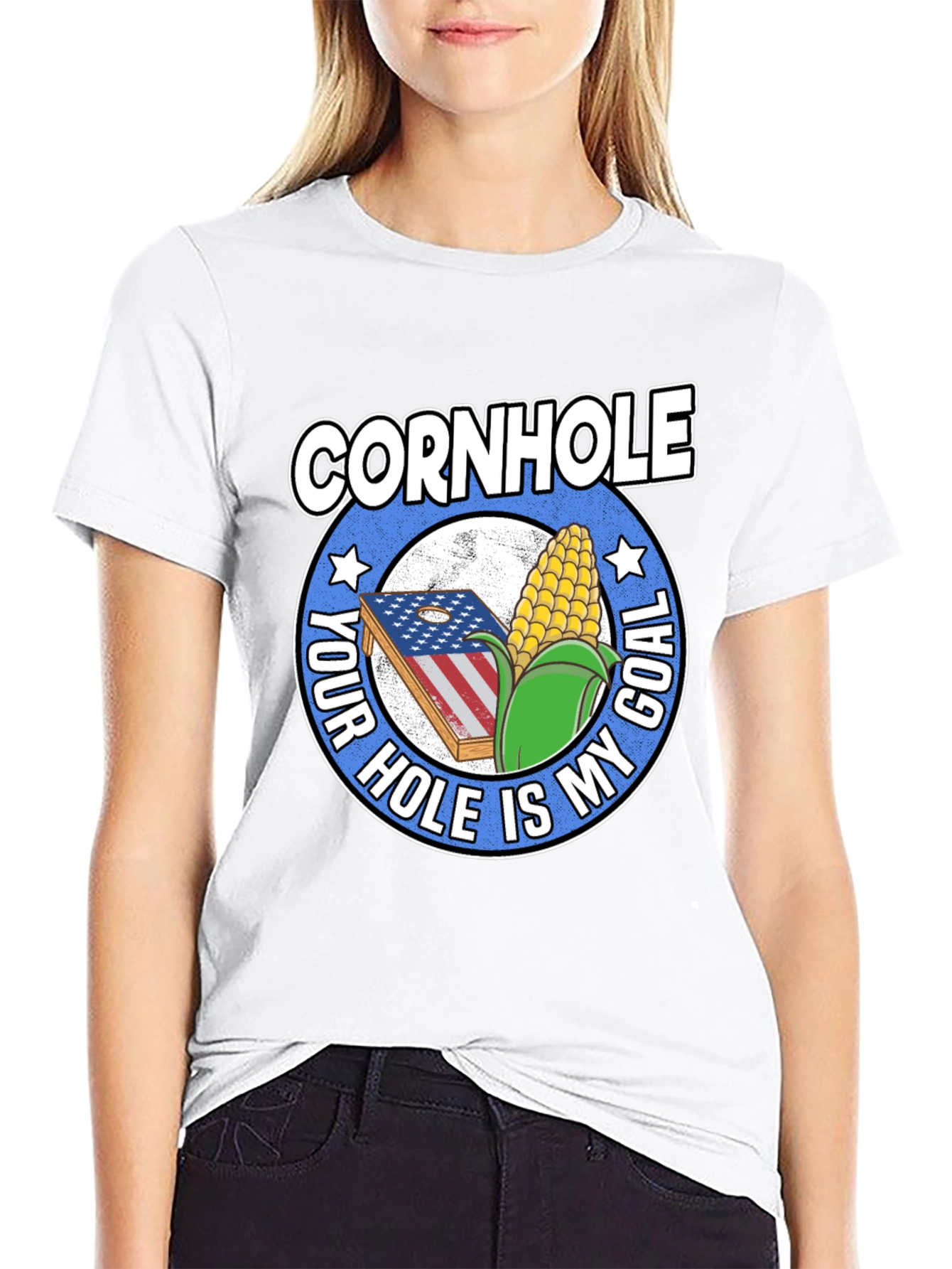 Black Funny Cornhole T-Shirt: Your Hole Is My Goal Tee view 9