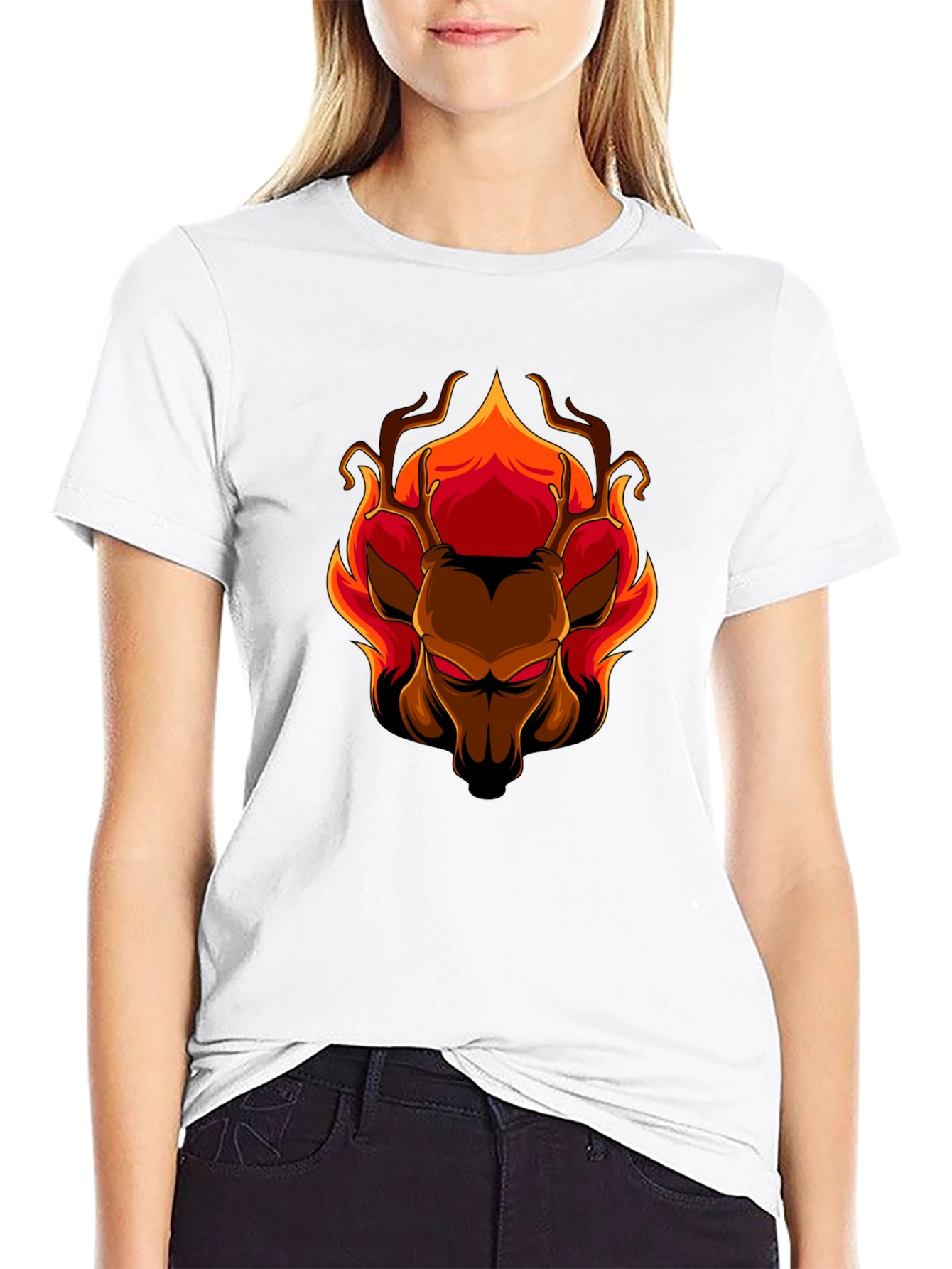 Black Fiery Deer Graphic Tee - Black Cotton T-Shirt view 9