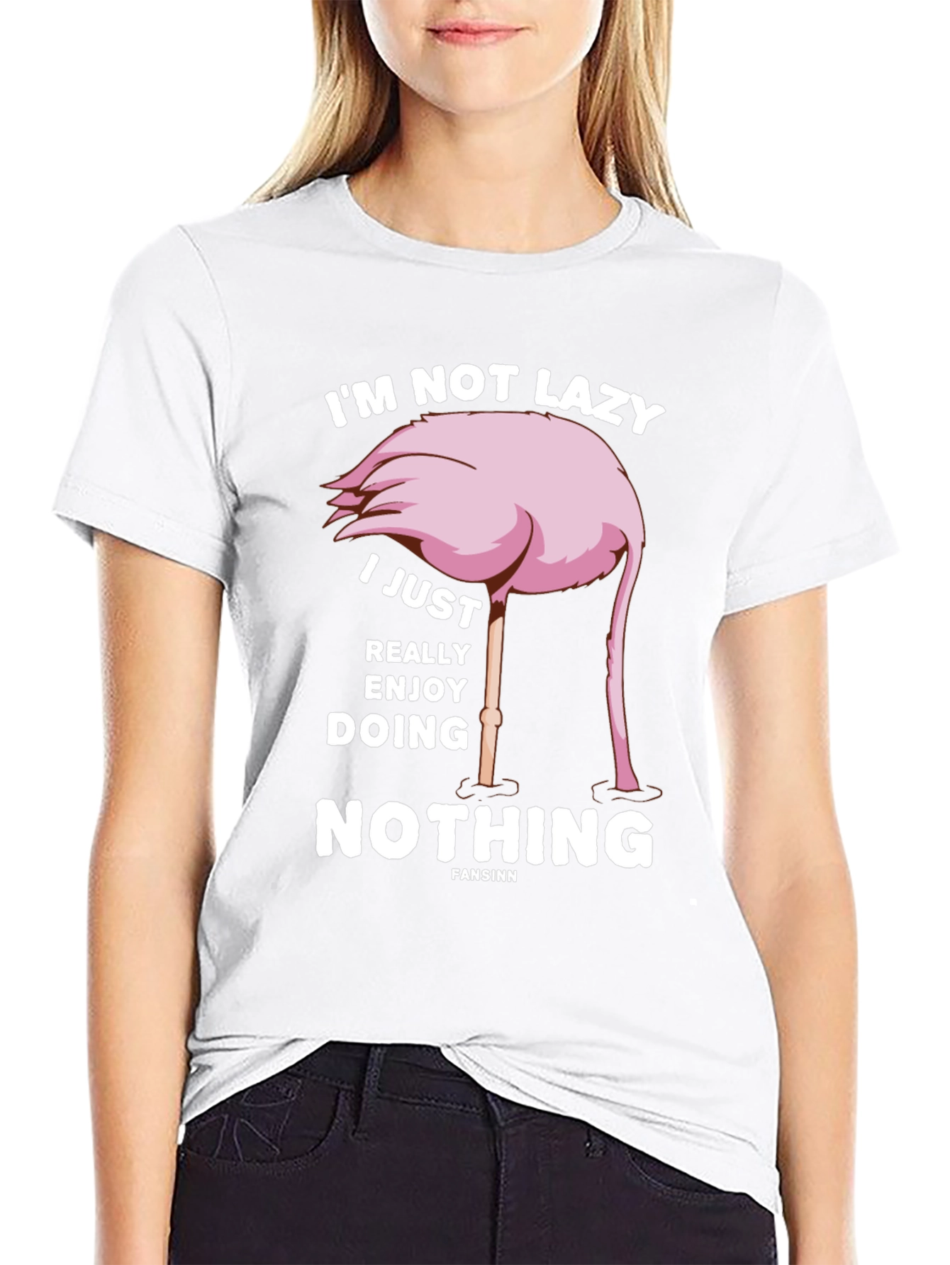 Black Funny Flamingo Lazy T-Shirt view 9
