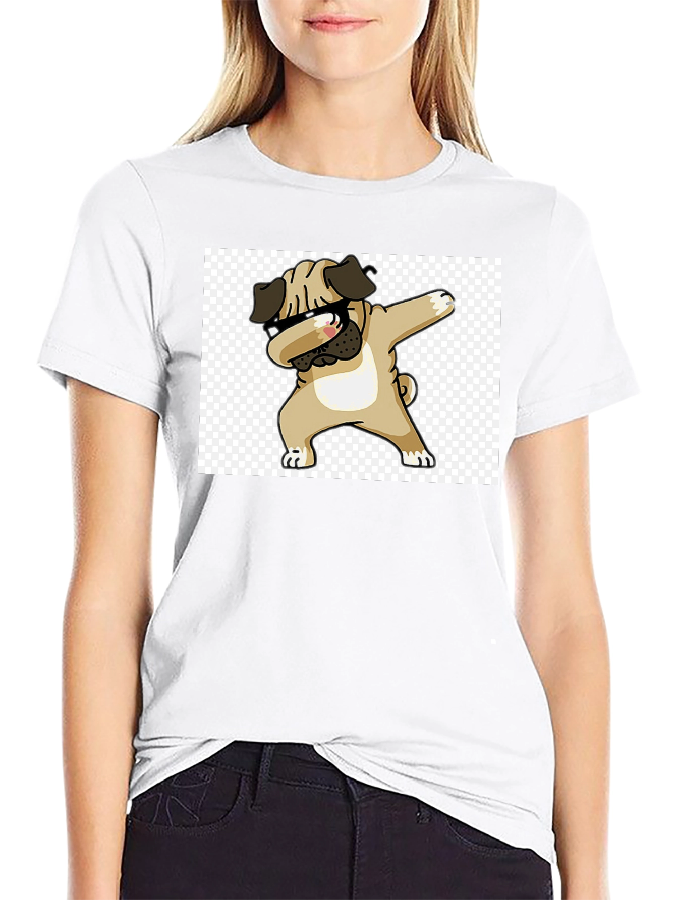 Black Dabbing Pug Black T-Shirt - Cool Novelty Tee view 9