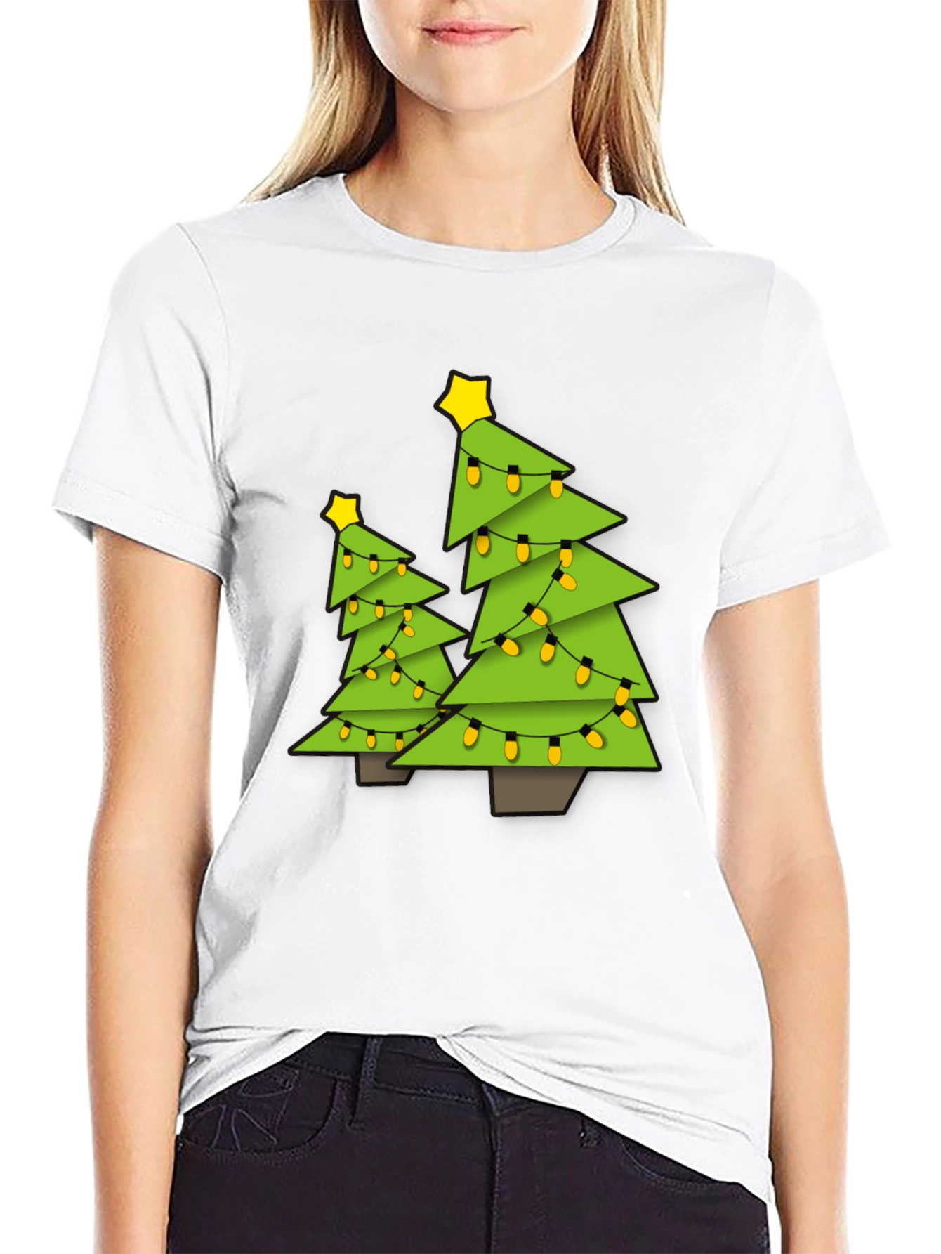 Black Festive Christmas Tree Graphic Tee - Black view 9