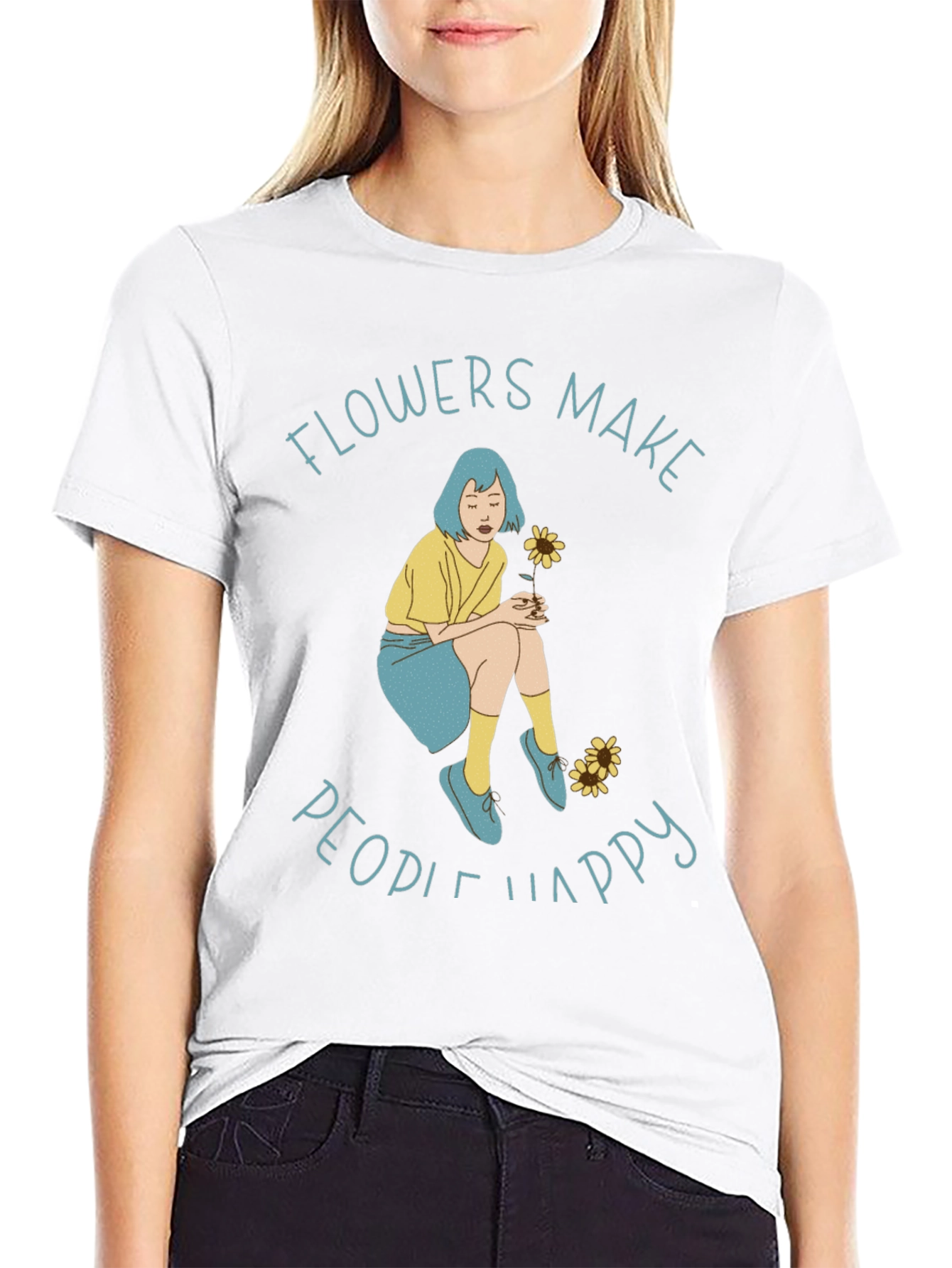 Black Flowers Make People Happy Graphic Tee view 9