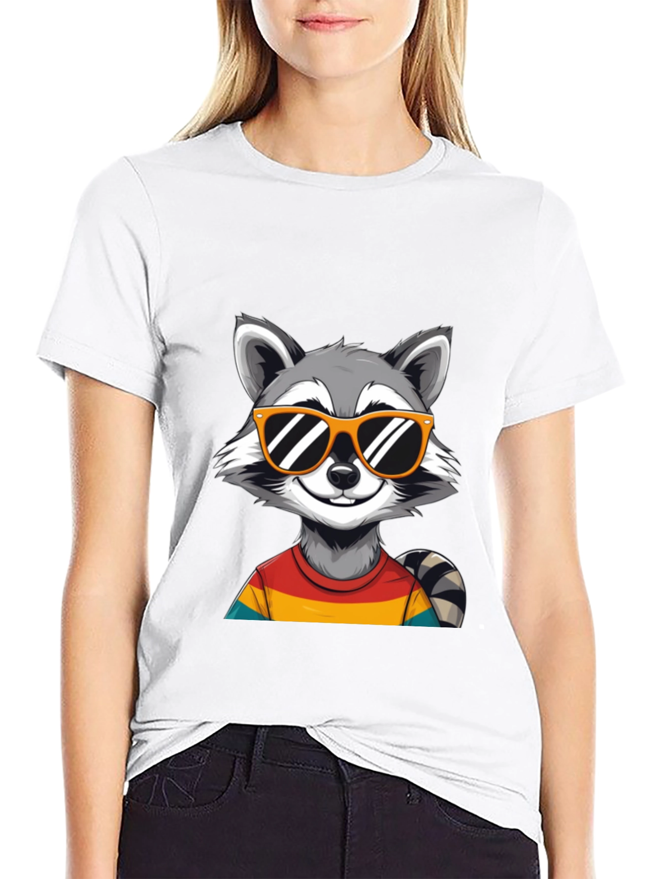 Black Cool Raccoon T-Shirt - Fun Graphic Tee view 9