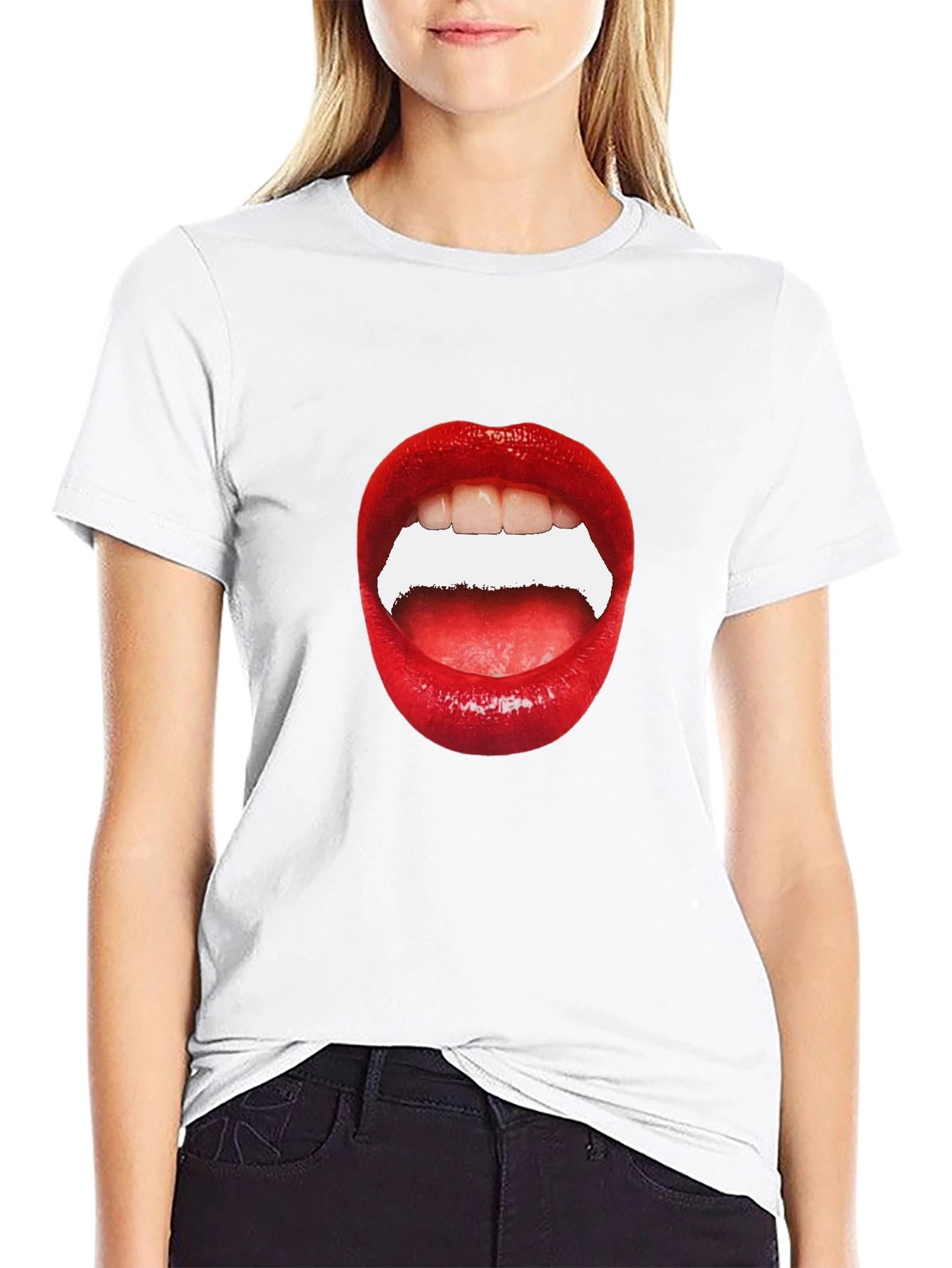 Black Bold Lip Graphic Tee - Black Unisex T-Shirt view 9