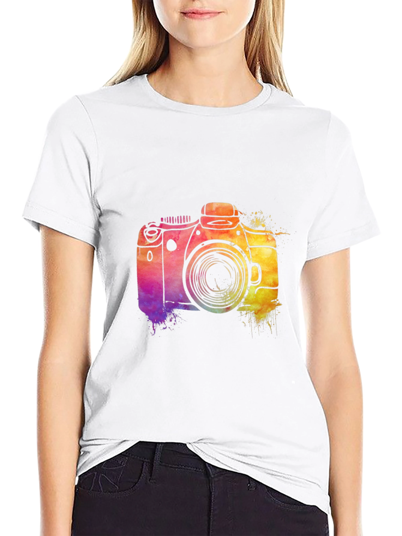 Black Watercolor Camera Graphic T-Shirt view 9