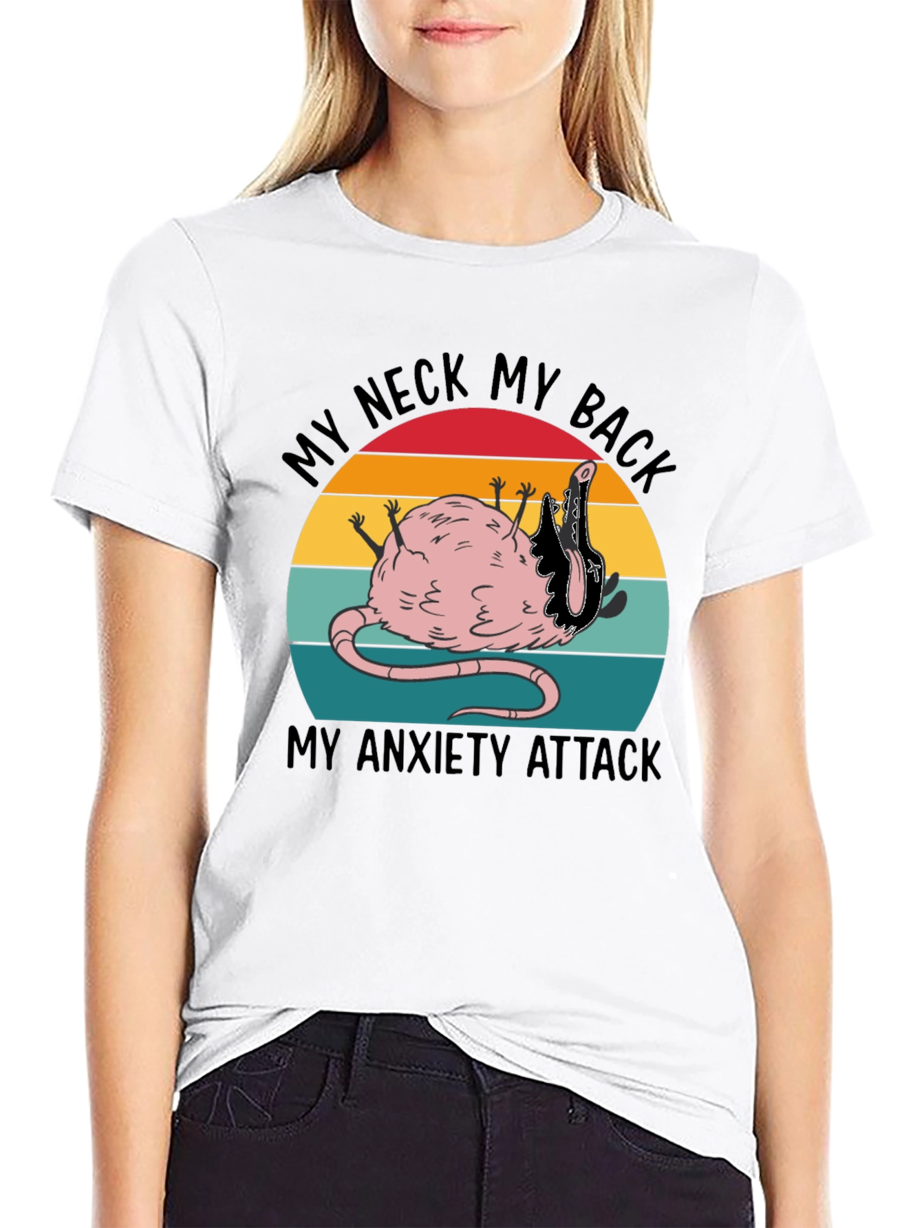 Black Funny 'My Neck My Back' Rat Anxiety T-Shirt view 9
