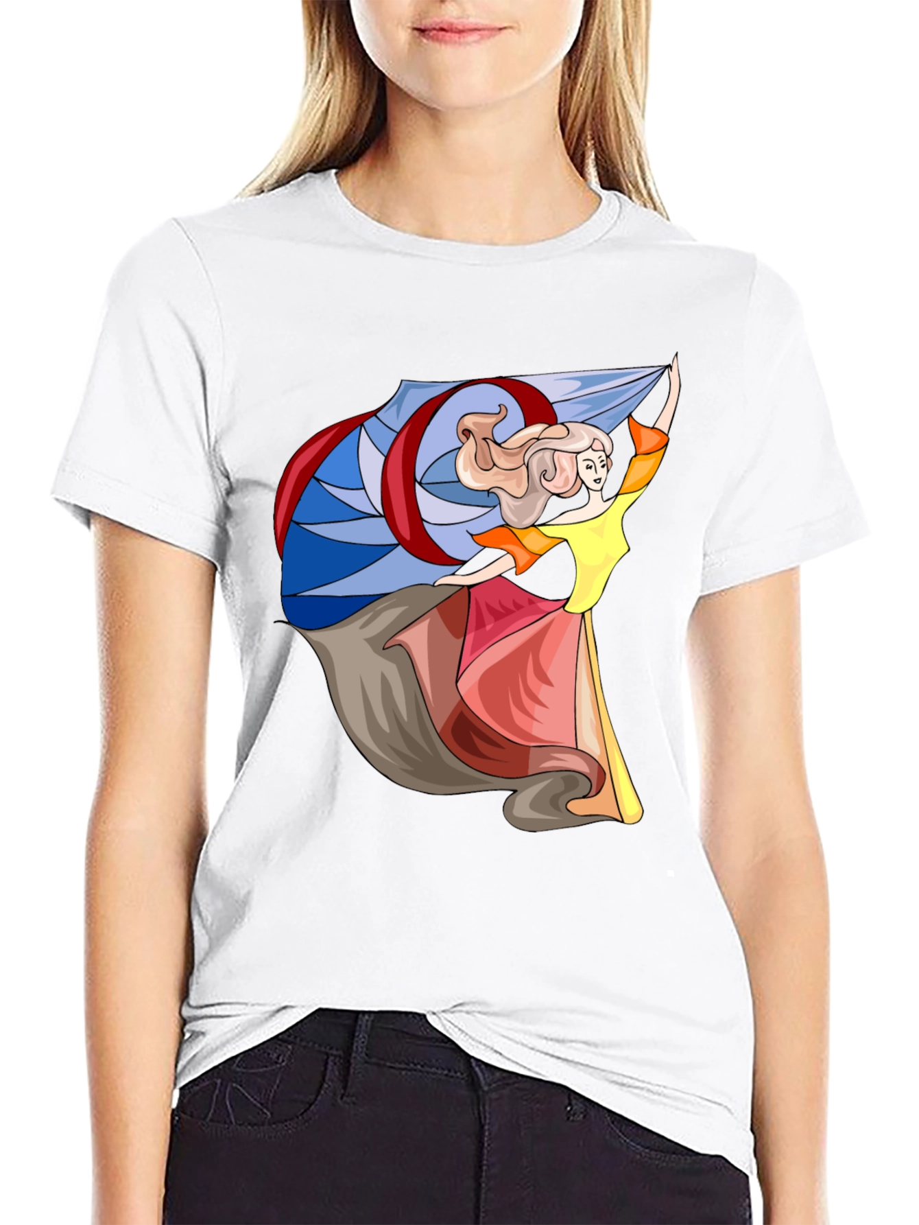 Black Whimsical Dancer Graphic Tee - Black Cotton Blend view 9