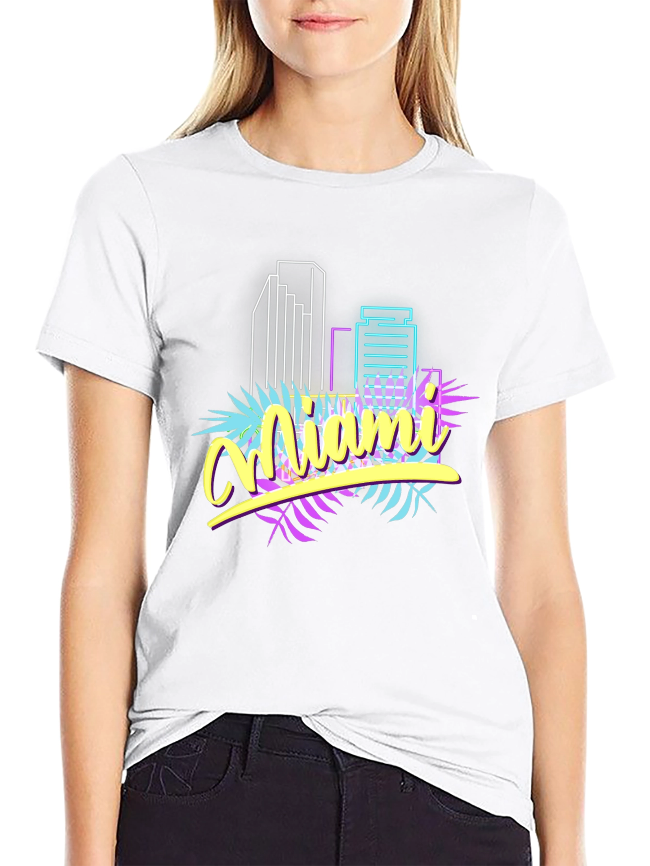 Black Miami Vice Style Graphic T-Shirt - Retro Neon Design view 9