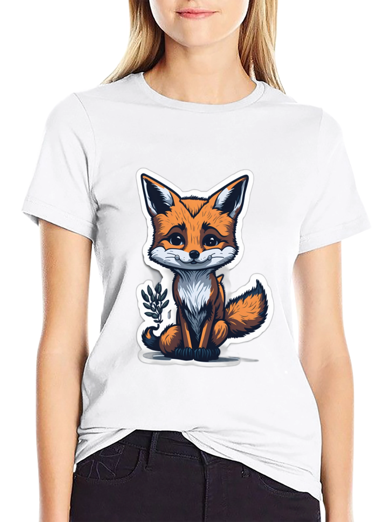 Black Cute Fox Graphic Tee - Soft Cotton Blend view 9