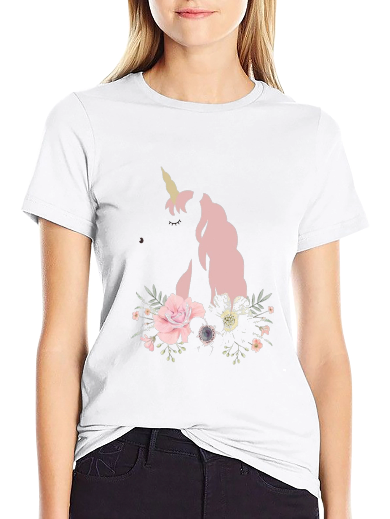 Black Floral Unicorn Black T-Shirt view 9