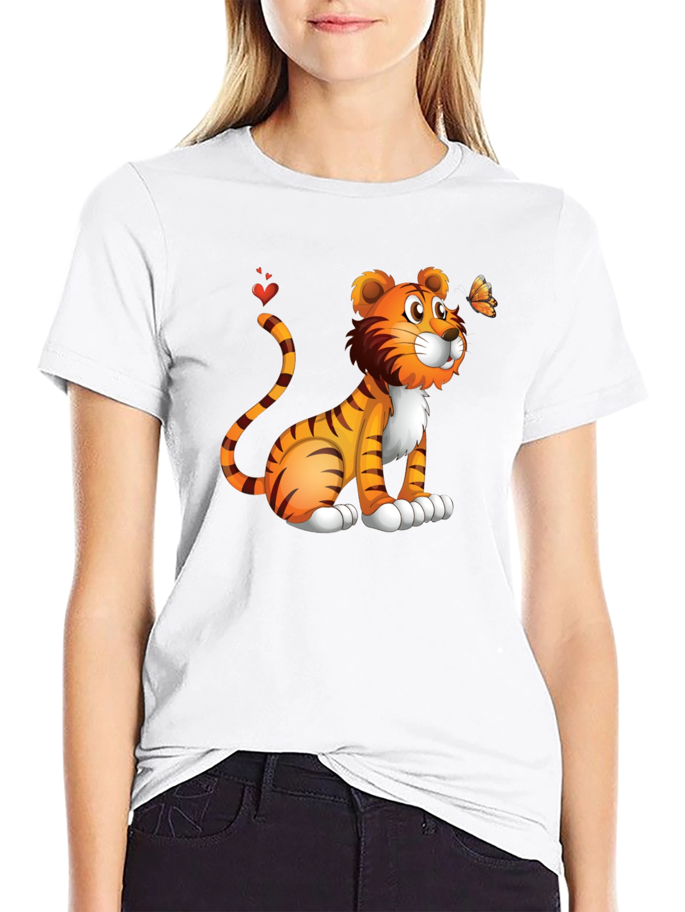 Black Tiger & Butterfly Graphic Tee - Black Cotton Blend view 9