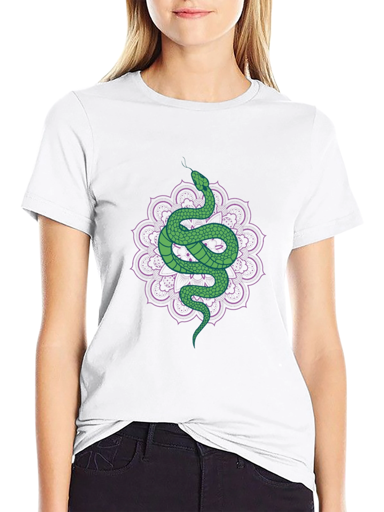 Black Snake Mandala Graphic Tee - Cool Serpent Design view 9
