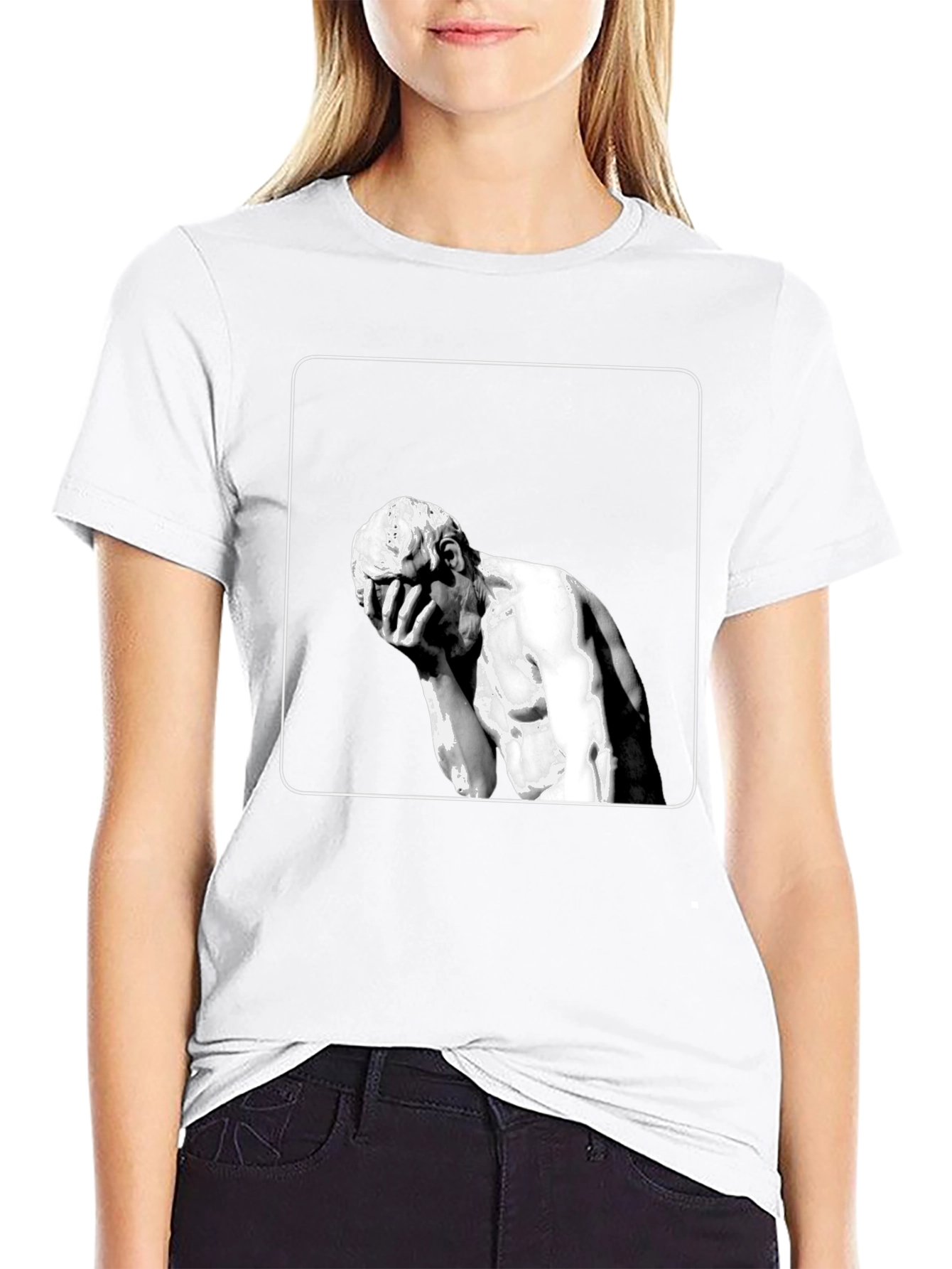 Black Modern Art Tee - Melancholy Statue Graphic view 9