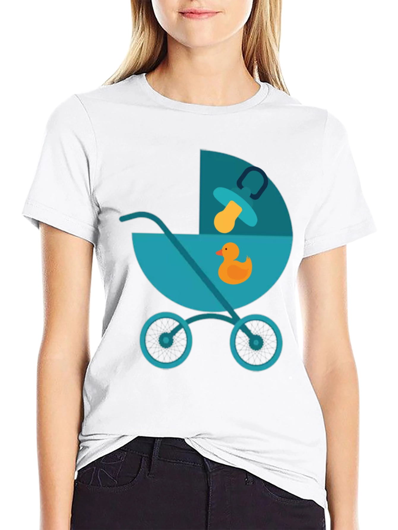 Black Cute Baby Stroller Graphic T-Shirt - Soft Cotton Tee view 9