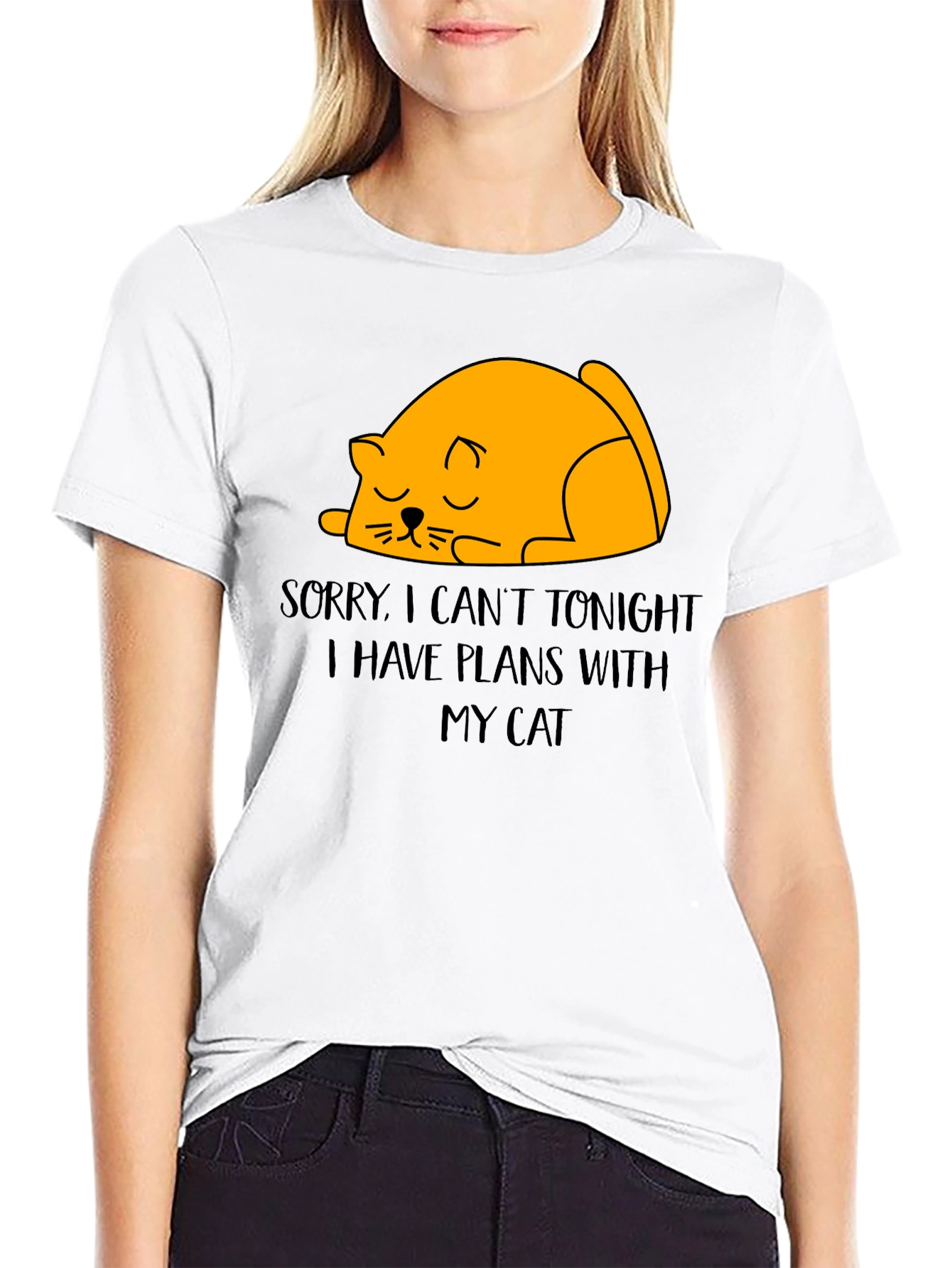 Black Funny Cat Plans T-Shirt - Sorry, Can't Tonight view 9