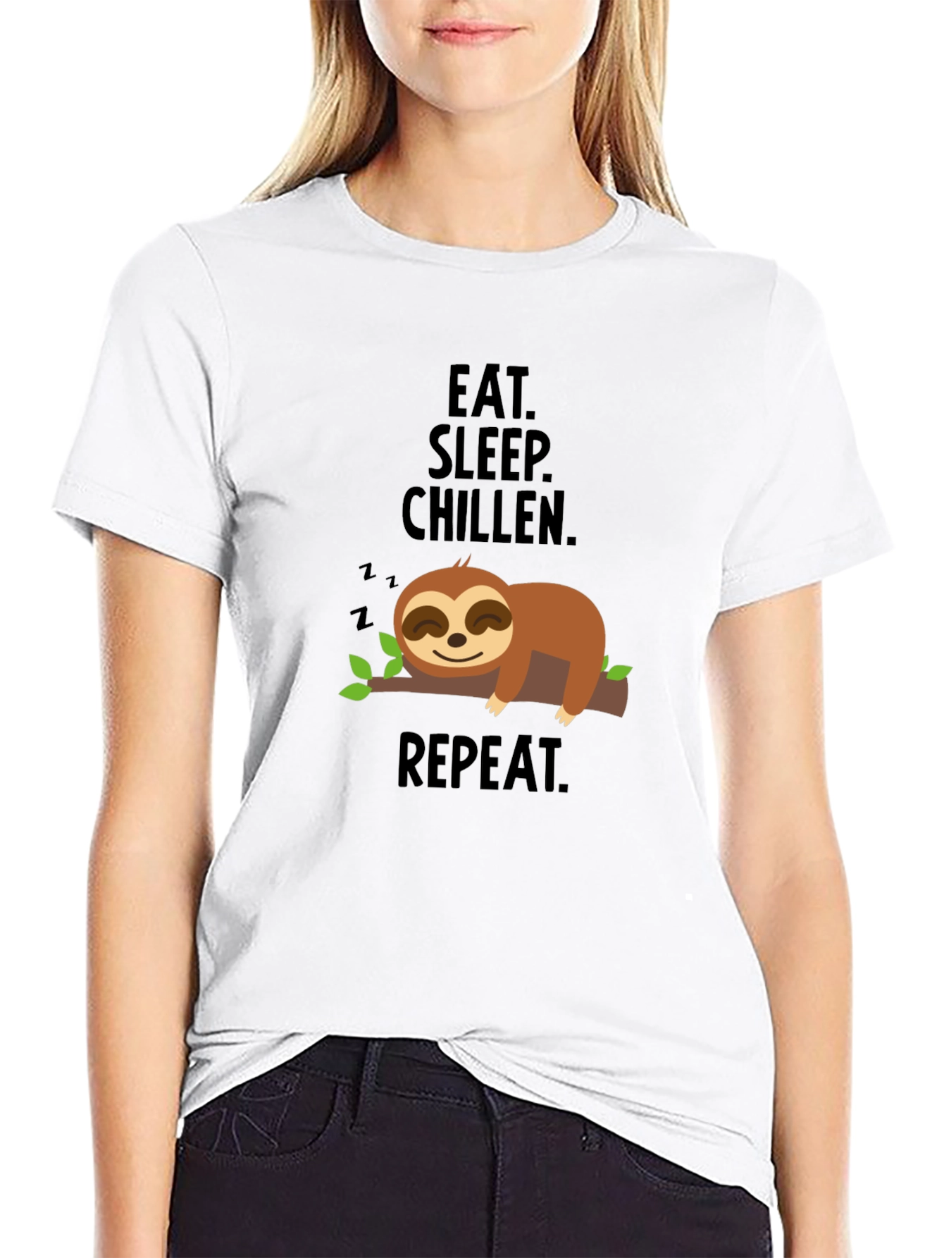 Black Eat Sleep Chillen Sloth Graphic T-Shirt view 9