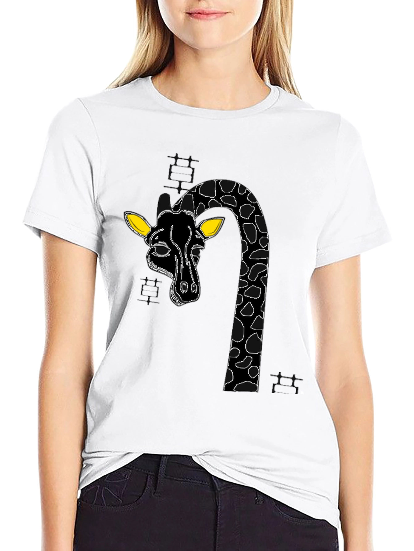 Black Giraffe Graphic Tee - Quirky Black Cotton T-Shirt view 9