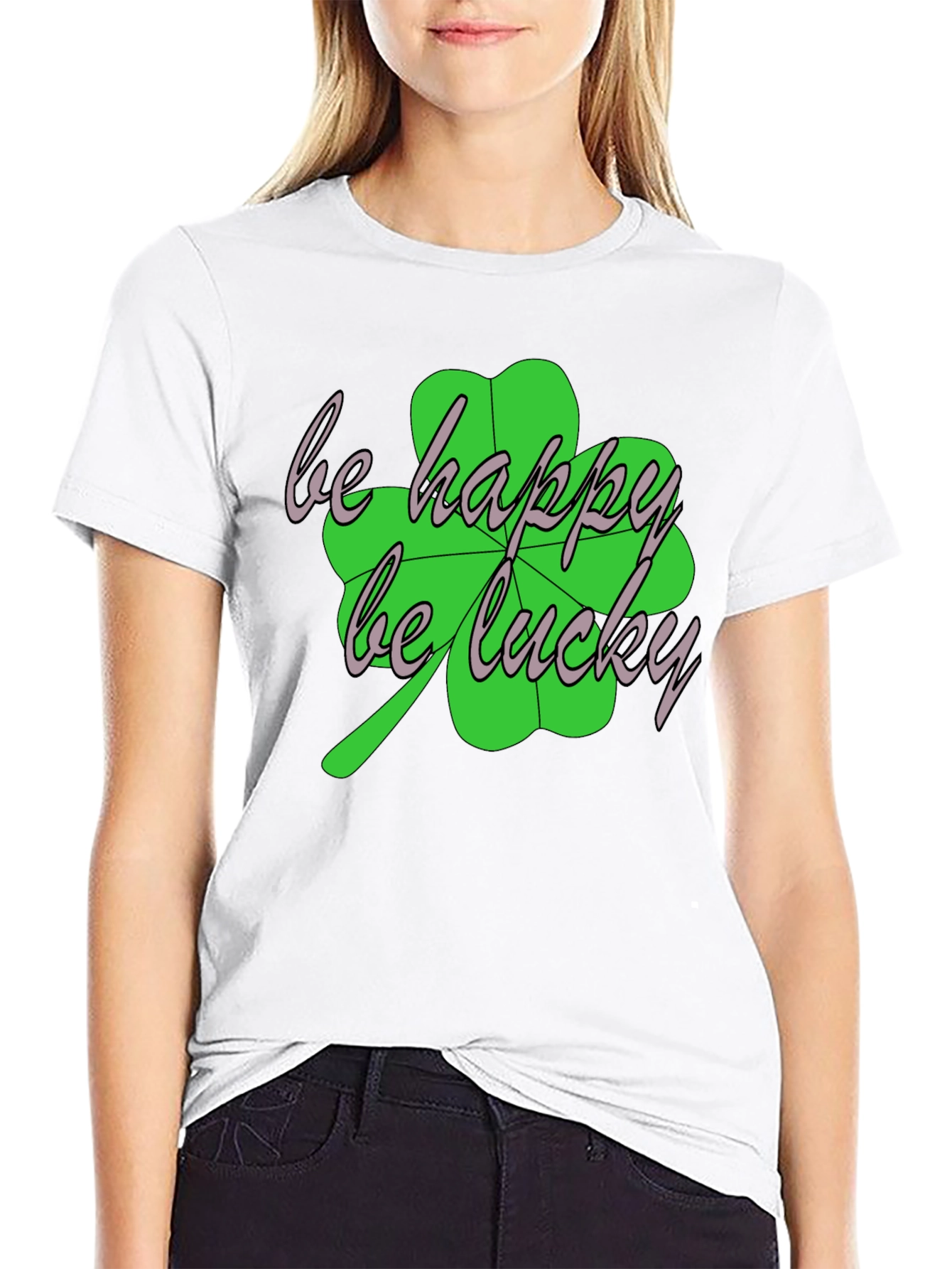Black Lucky Clover Graphic Tee - Be Happy, Be Lucky T-Shirt view 9