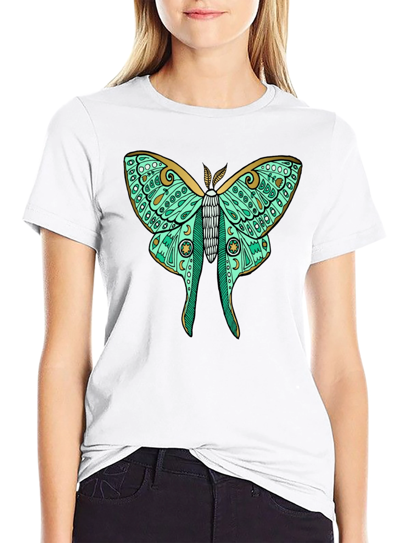 Black Luna Moth Graphic Tee - Black Cotton T-Shirt view 9