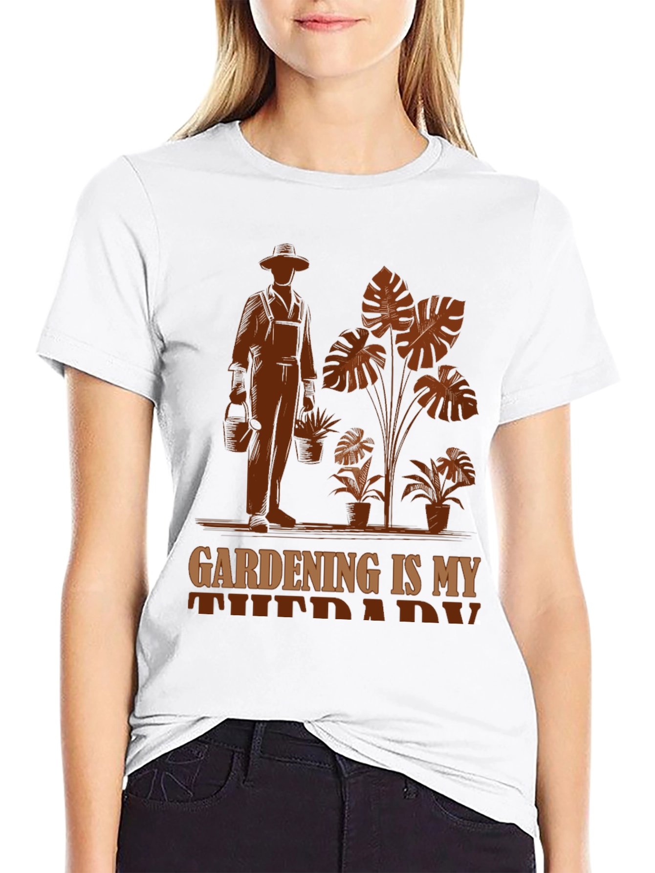 Black Gardening Is My Therapy T-Shirt - Gardener Gift view 9