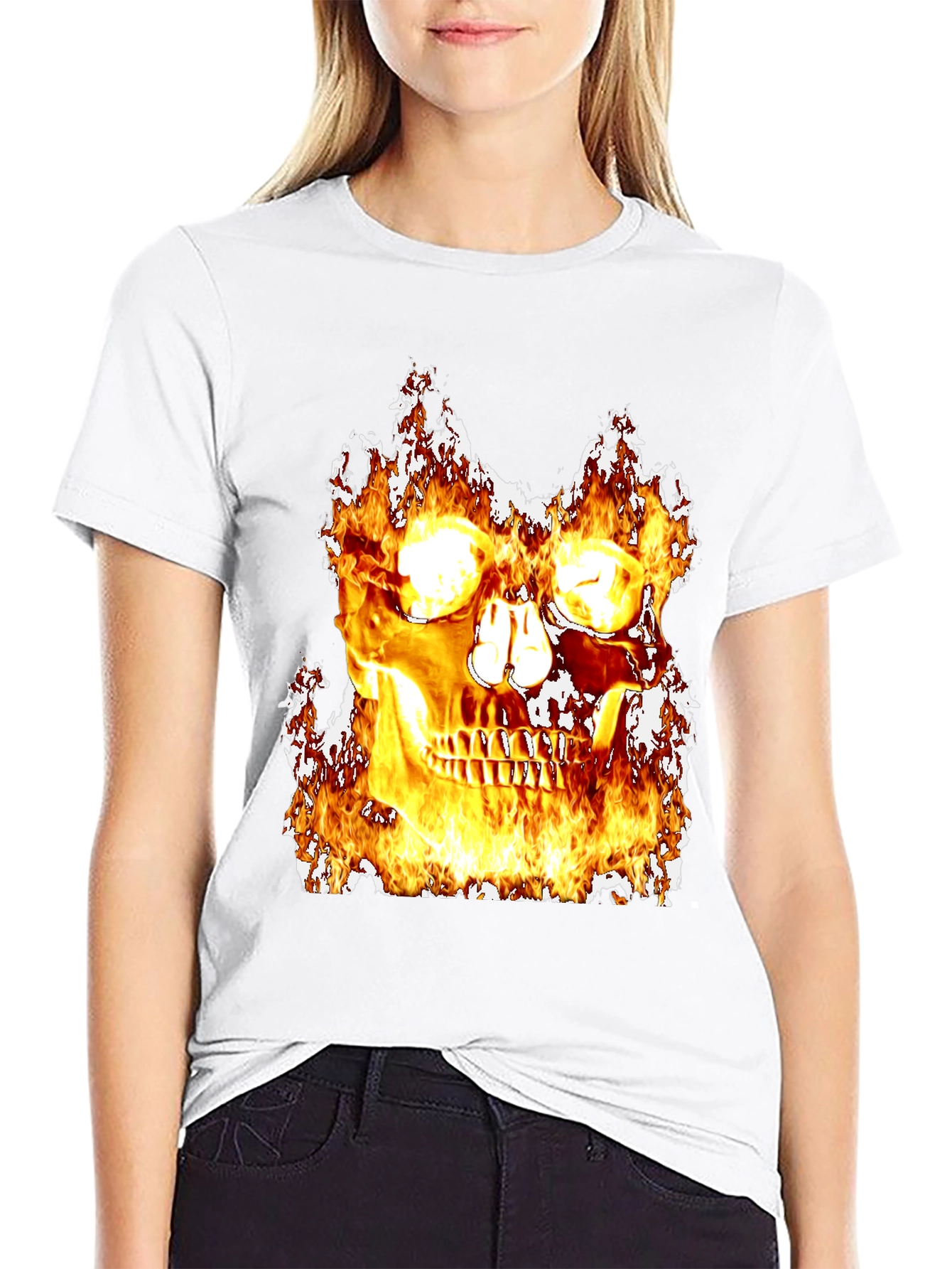 Black Fiery Skull Graphic Black T-Shirt view 9