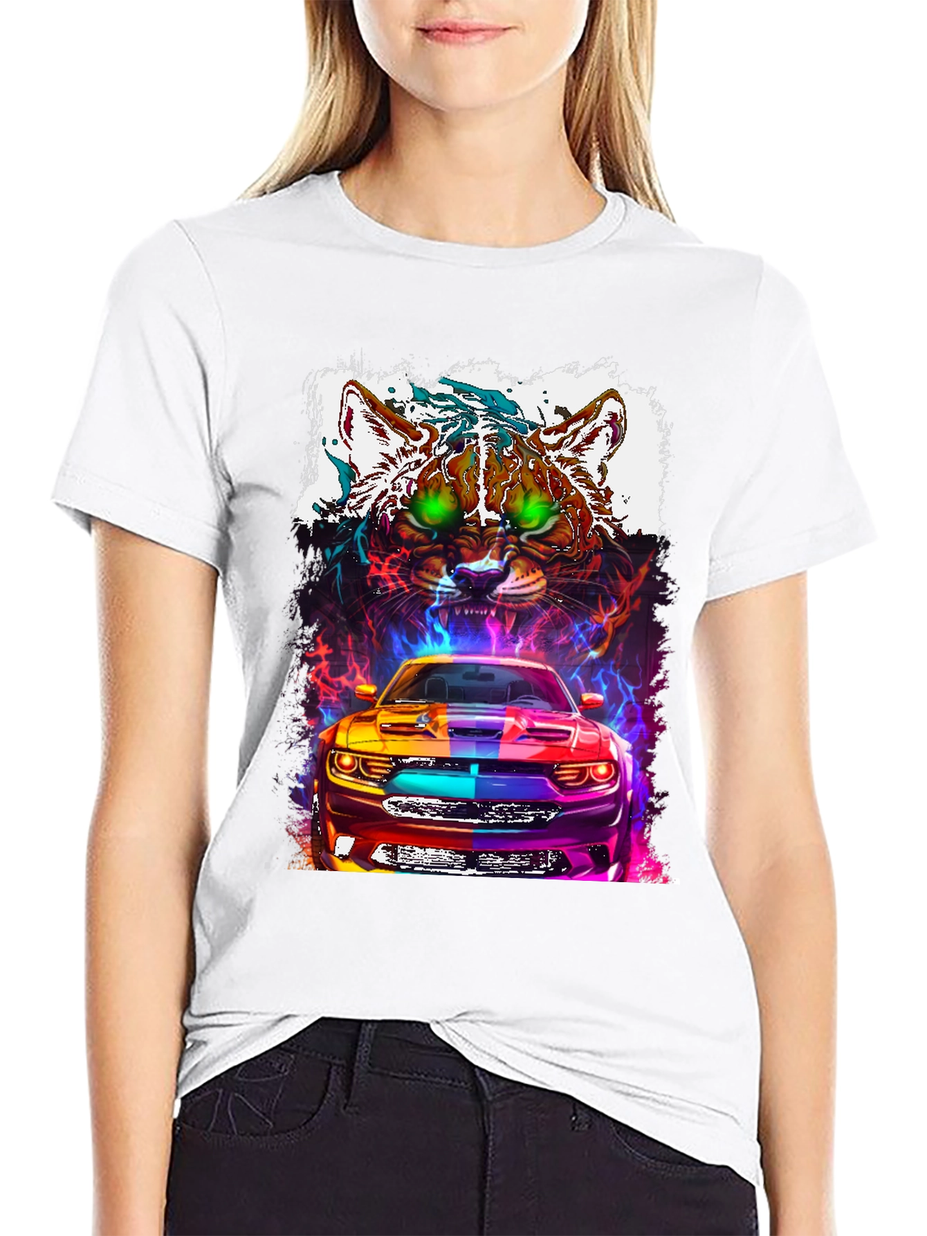 Black Car and Cat Graphic Tee - Cool Design view 9