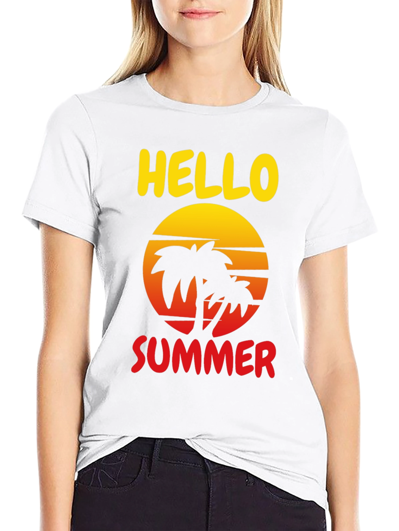Black Hello Summer Palm Tree Graphic Tee view 9