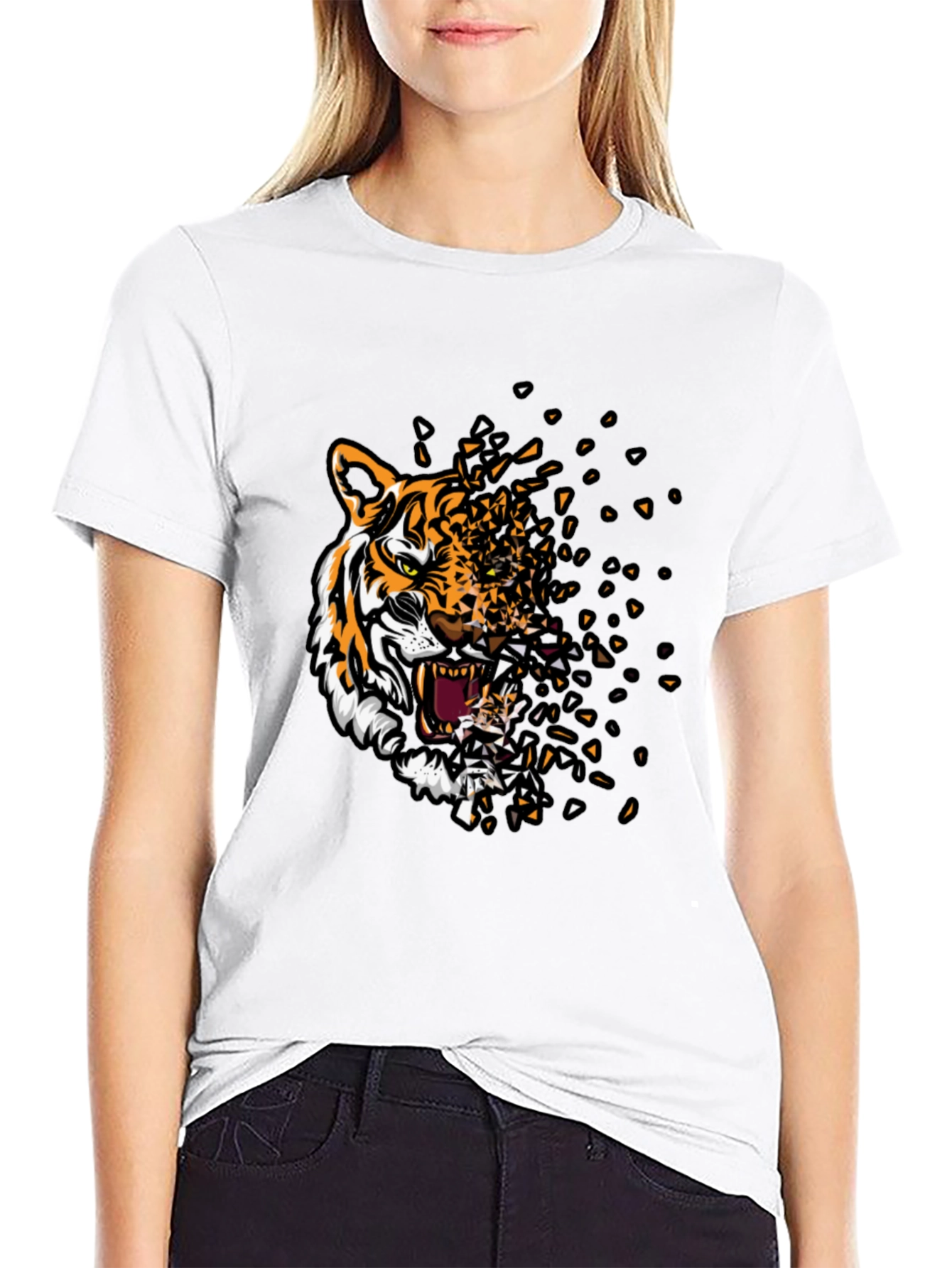 Black Tiger Graphic Print Men's Black T-Shirt view 9