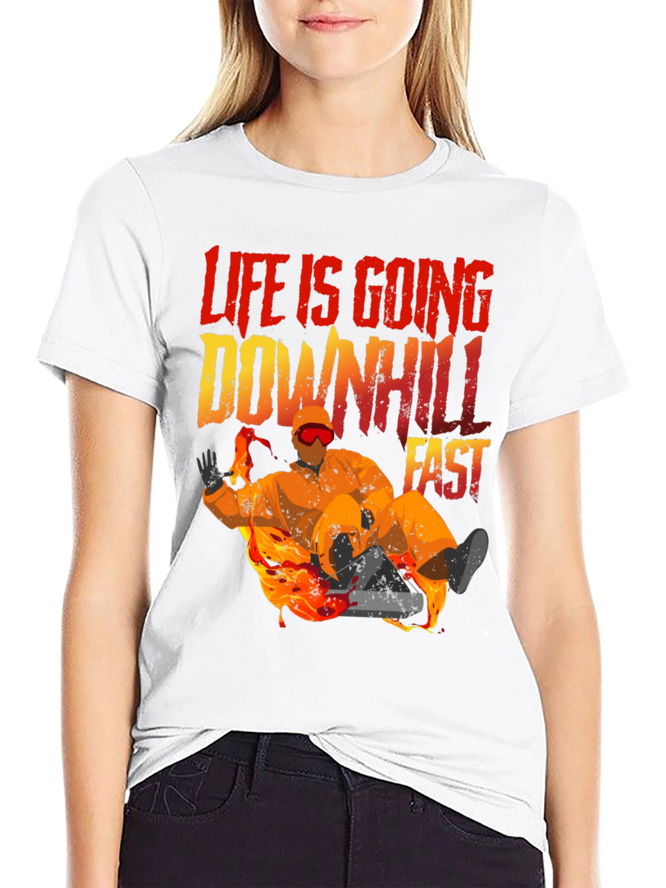 Black Life Is Going Downhill Fast Graphic Tee - Black view 9