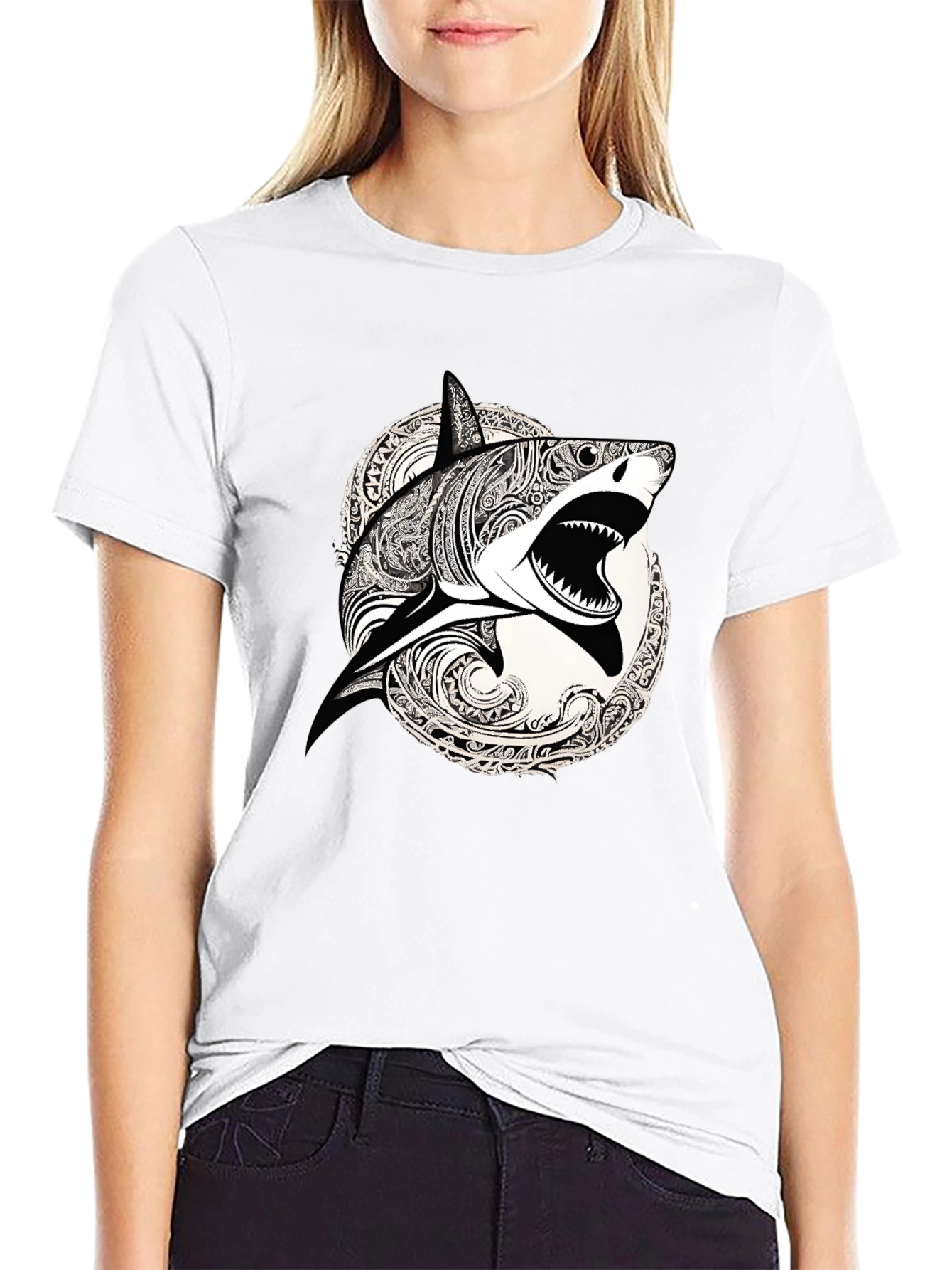 Black Shark Graphic Print Black T-Shirt view 9