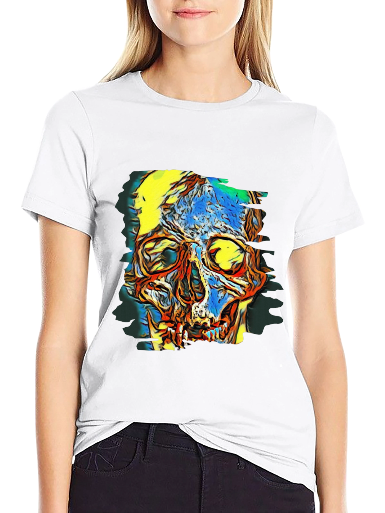Black Abstract Skull Graphic Black T-Shirt view 9