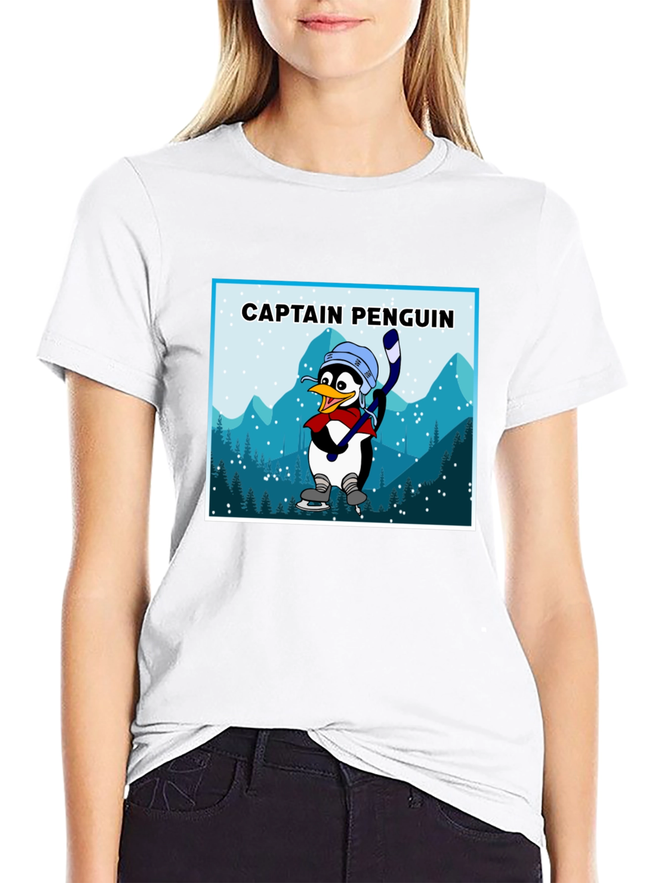 Black Captain Penguin Graphic Tee - Black Cotton T-Shirt view 9