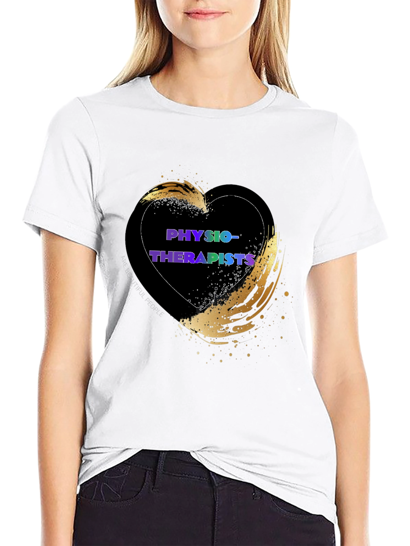 Black Physiotherapist Heart T-Shirt - Gold Accent view 9