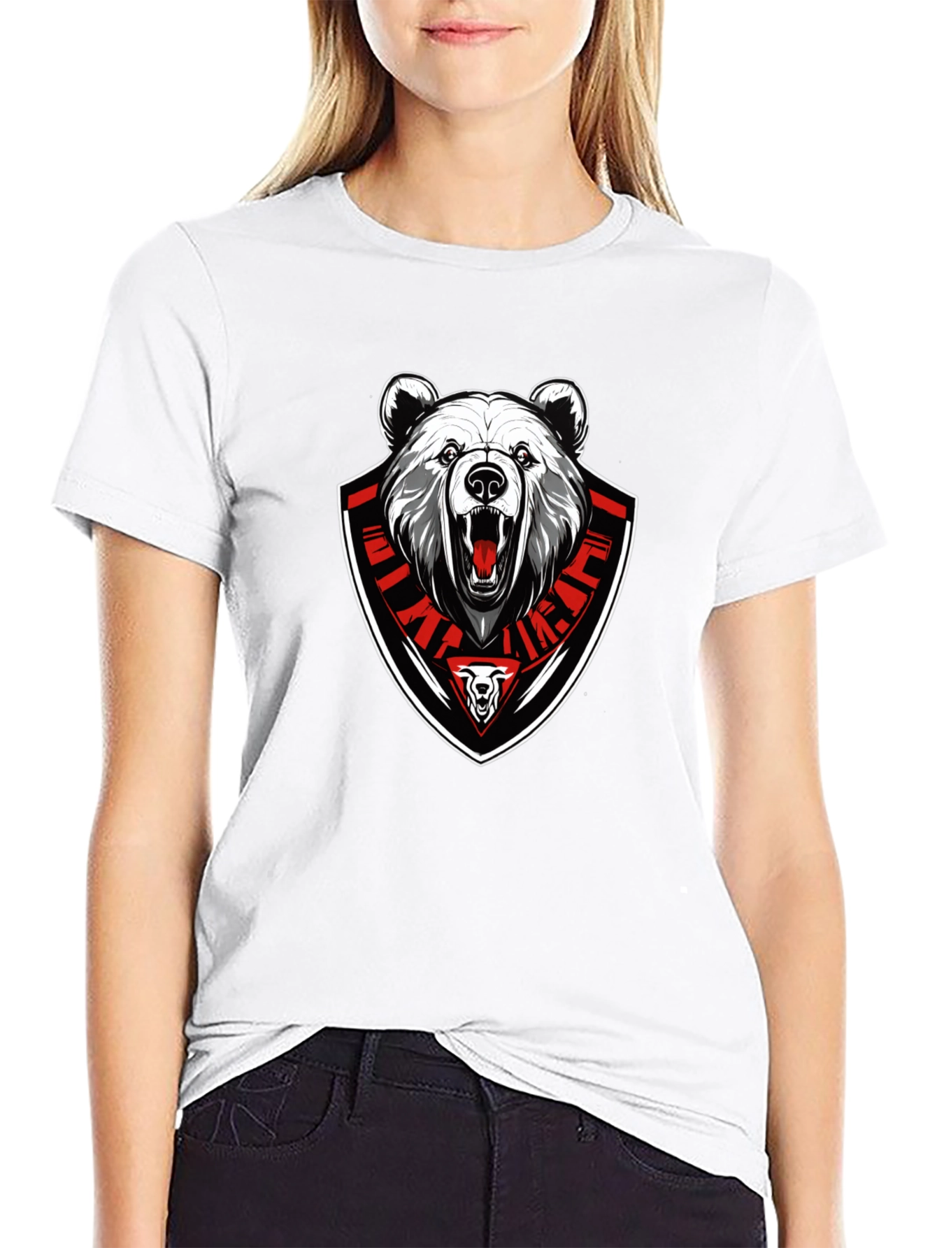Black Bear Emblem Graphic Tee - Black Cotton Blend T-Shirt view 9