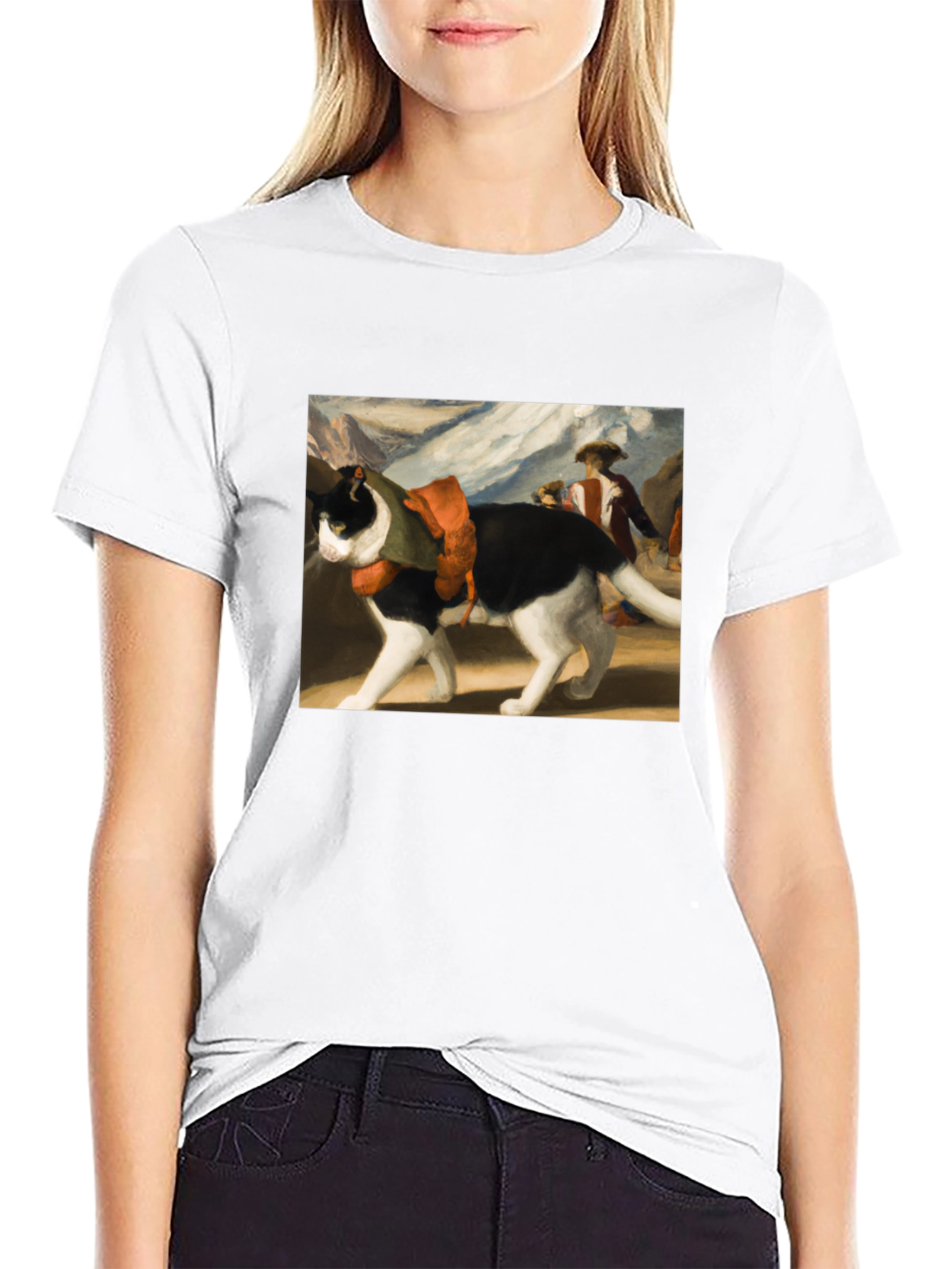 Black Artistic Cat Graphic Tee - Black view 9