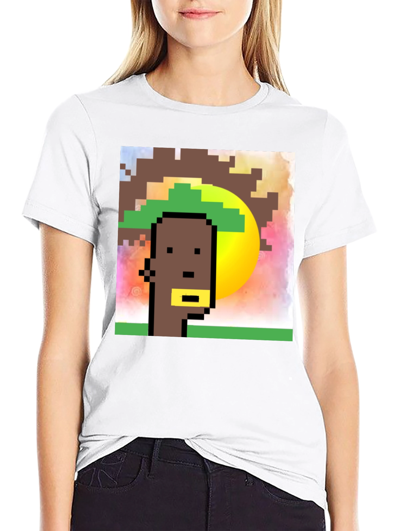 Black Pixelated Character Graphic Tee - Black Cotton Blend view 9