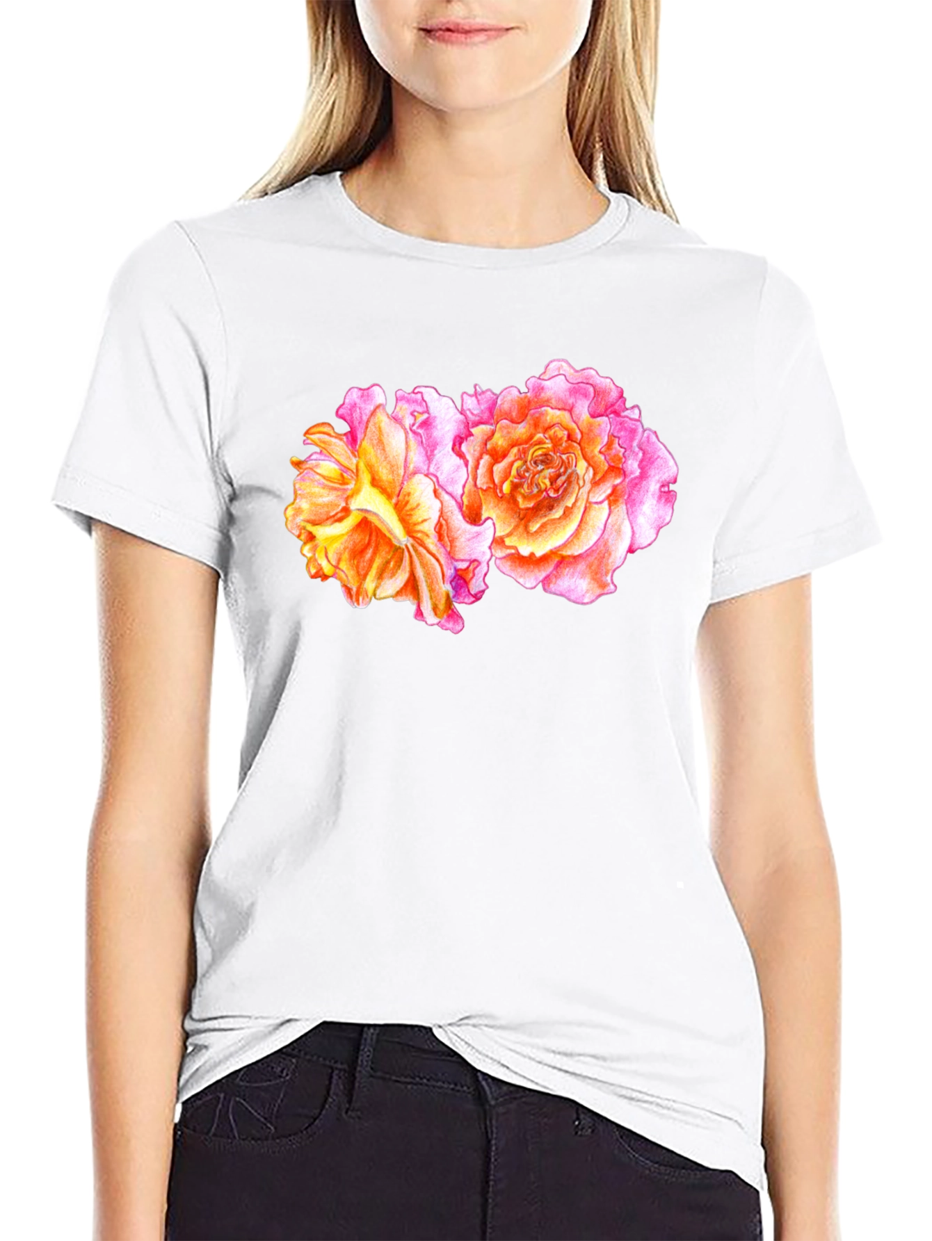 Black Floral Rose T-Shirt - Black view 9