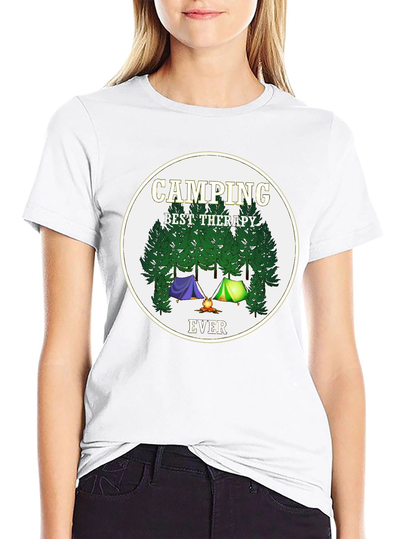Black Camping Best Therapy Ever Graphic Tee view 9