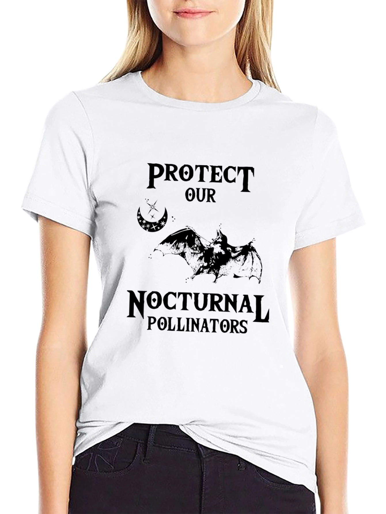 Black Protect Nocturnal Pollinators Black T-Shirt view 9