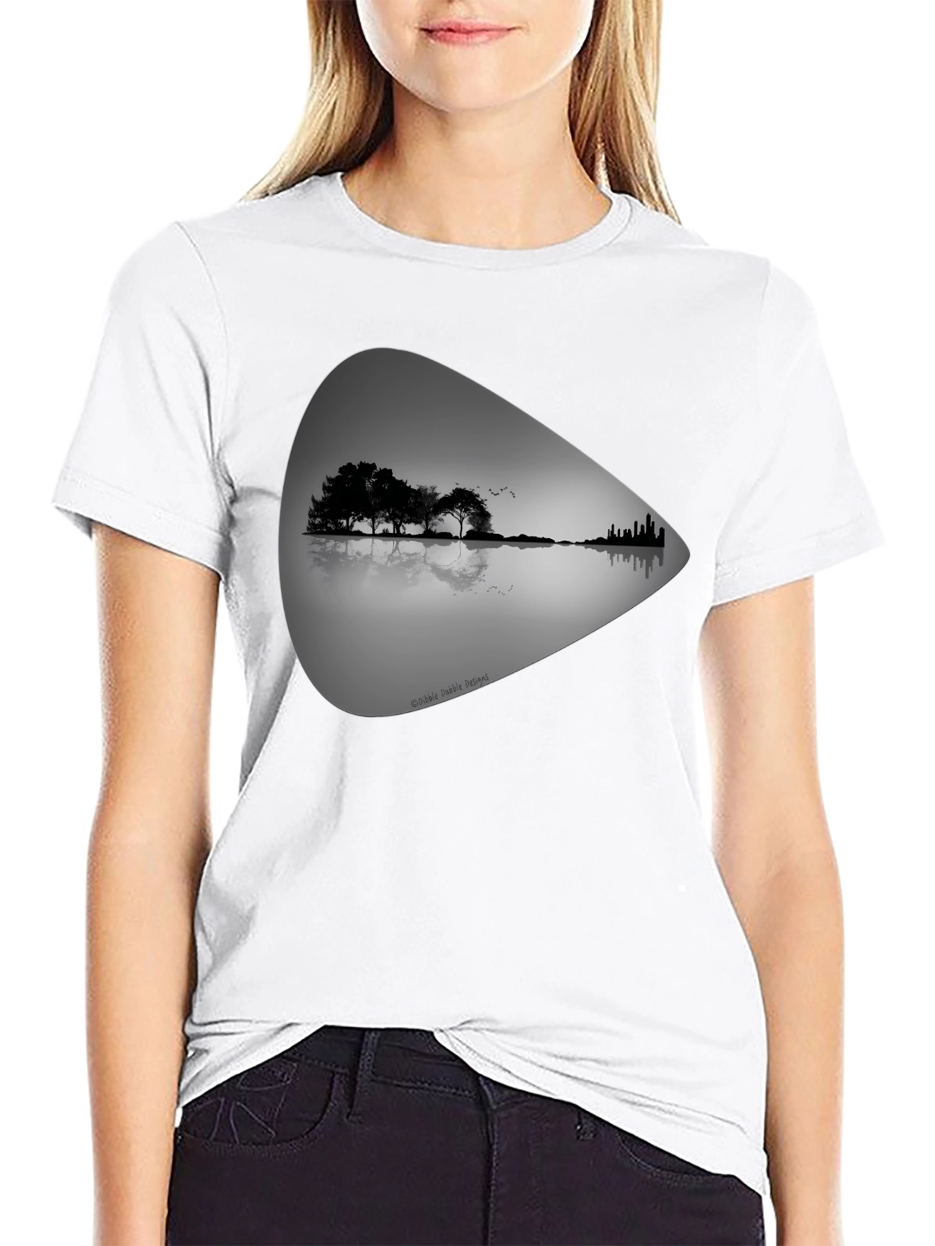 Black Guitar Landscape Graphic Tee - Black Cotton T-Shirt view 9