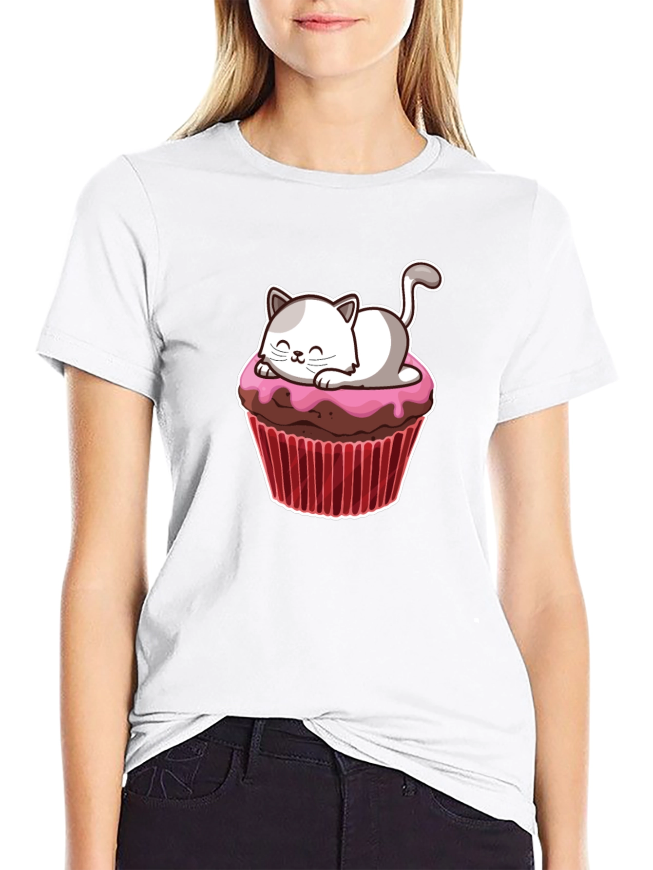 Black Cute Cat Cupcake T-Shirt - Fun & Sweet Design view 9