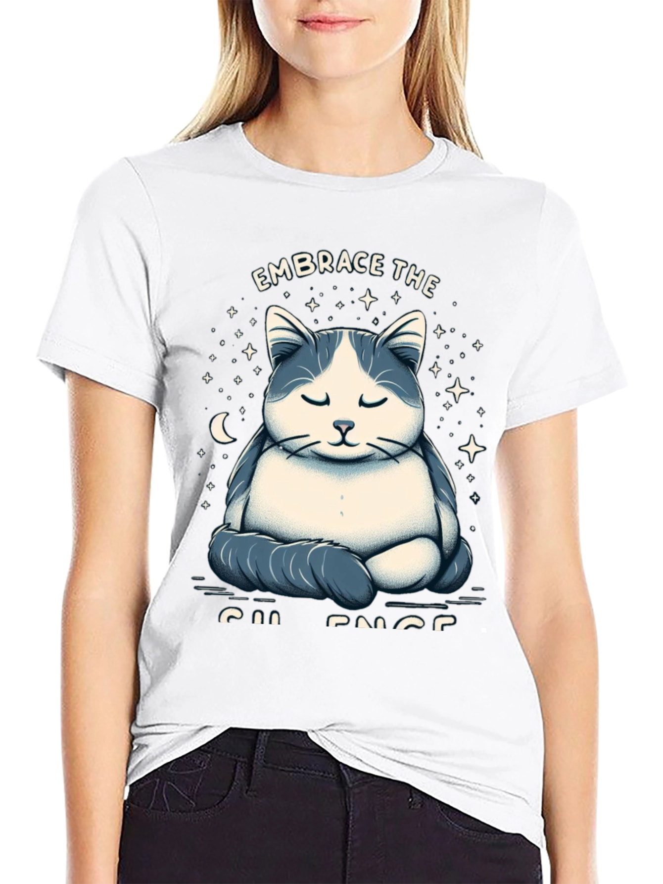 Black Zen Cat Meditation Graphic T-Shirt view 9