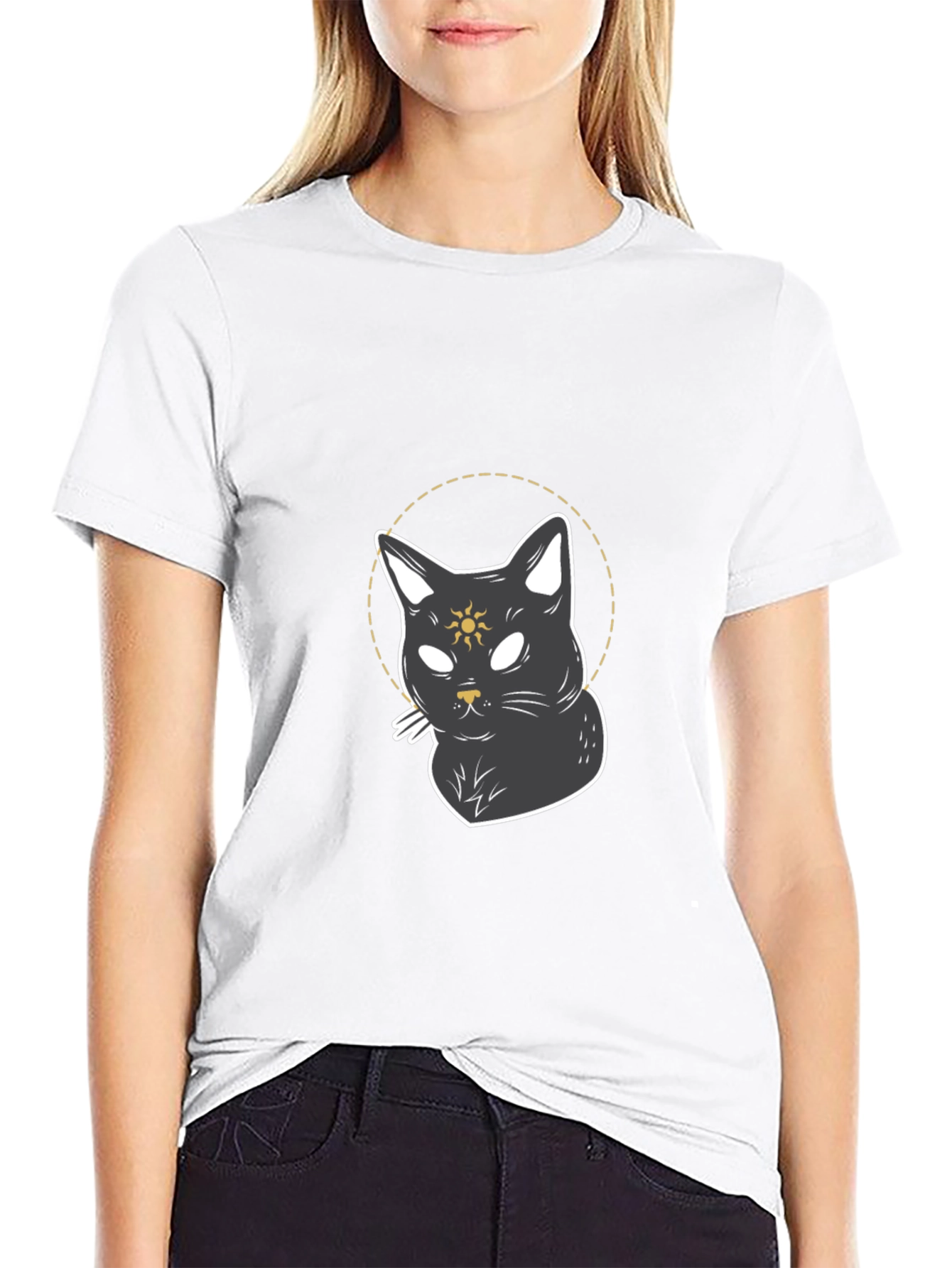 Black Mystic Cat Graphic T-Shirt - Black view 9