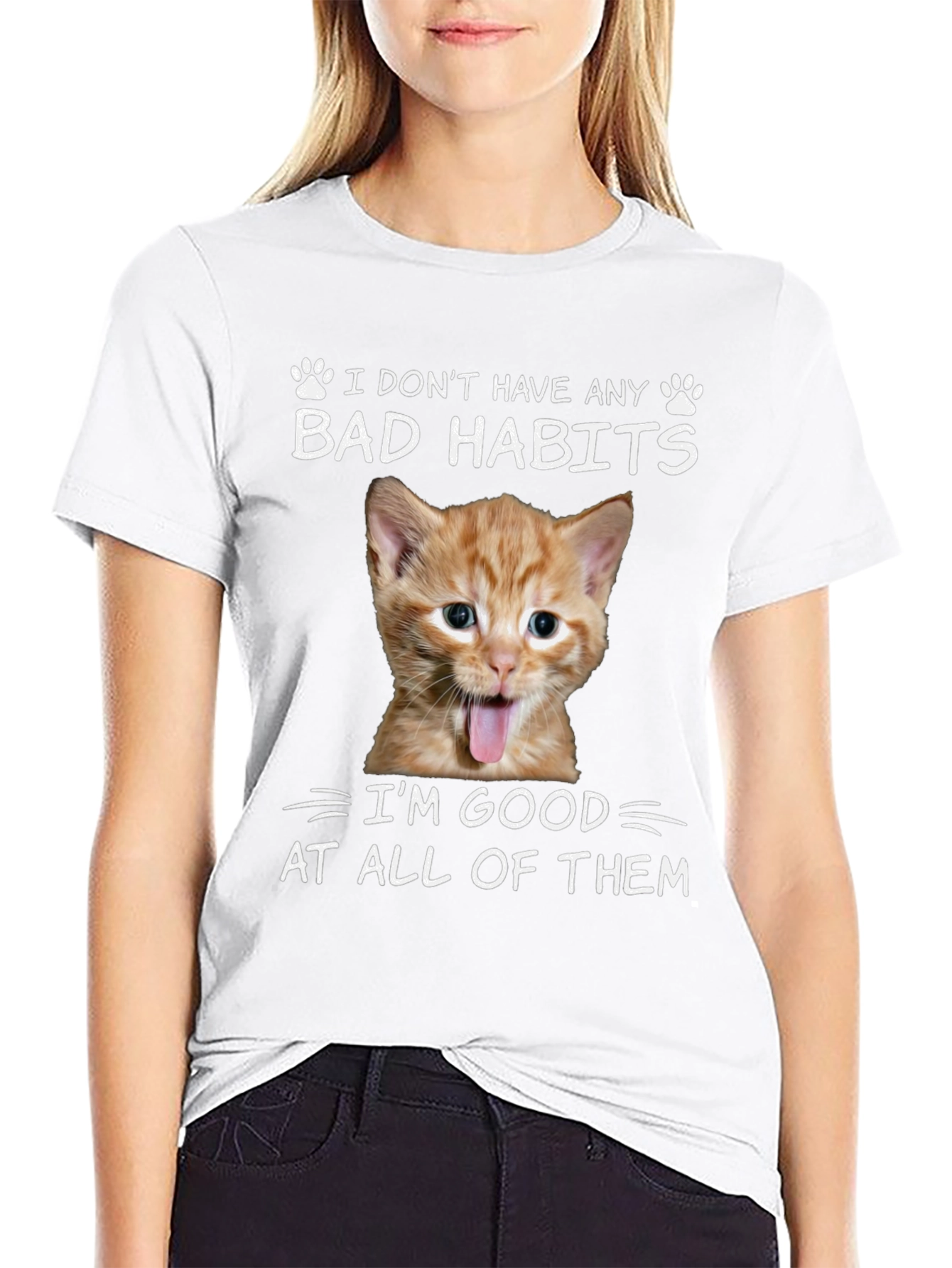 Black Funny Cat Bad Habits Graphic T-Shirt view 9
