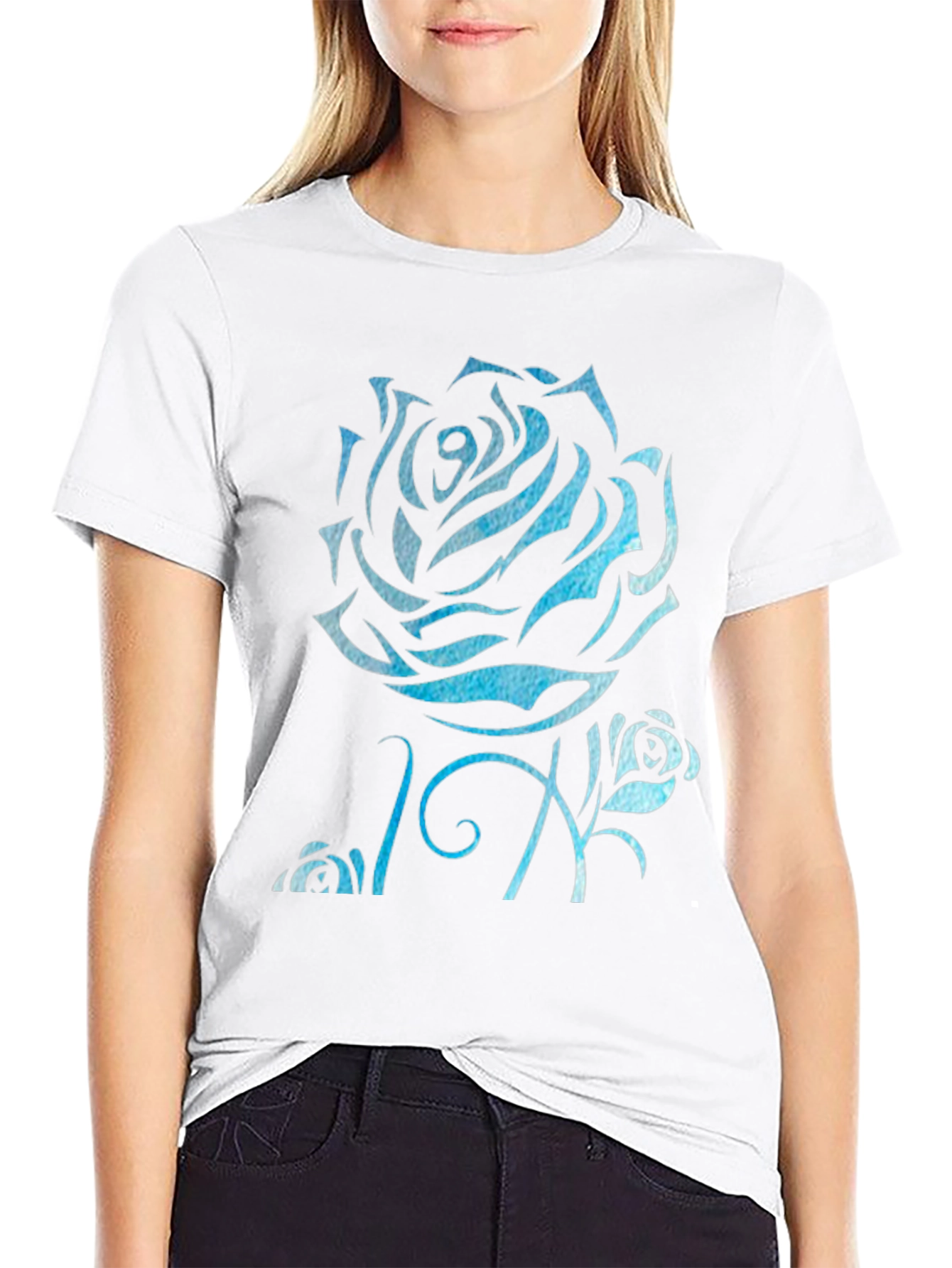 Black Blue Rose Graphic Black T-Shirt view 9